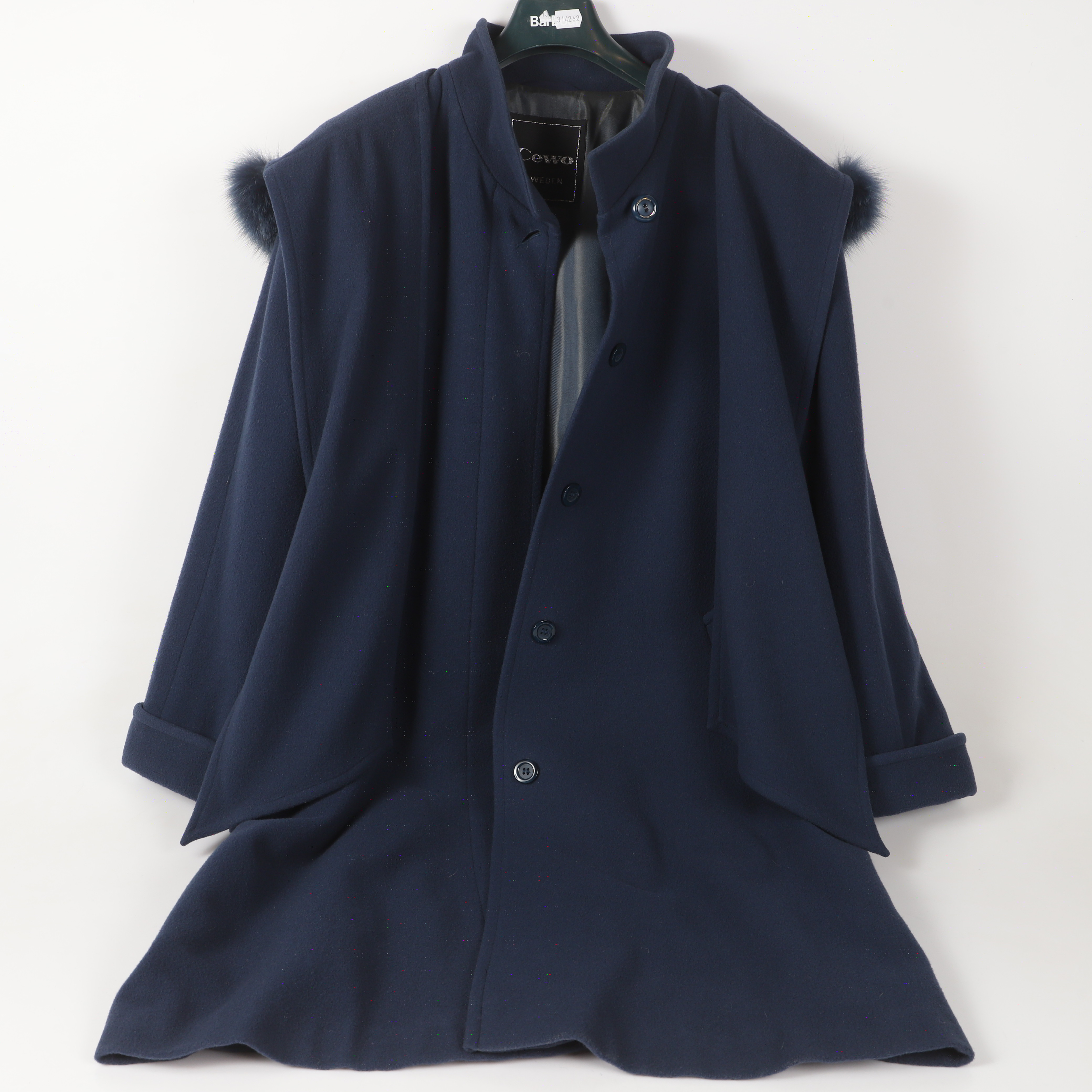 DAMKAPPA, ull med pälsbrämad kapuschong, Sewo, Sverige, 1900-tal.