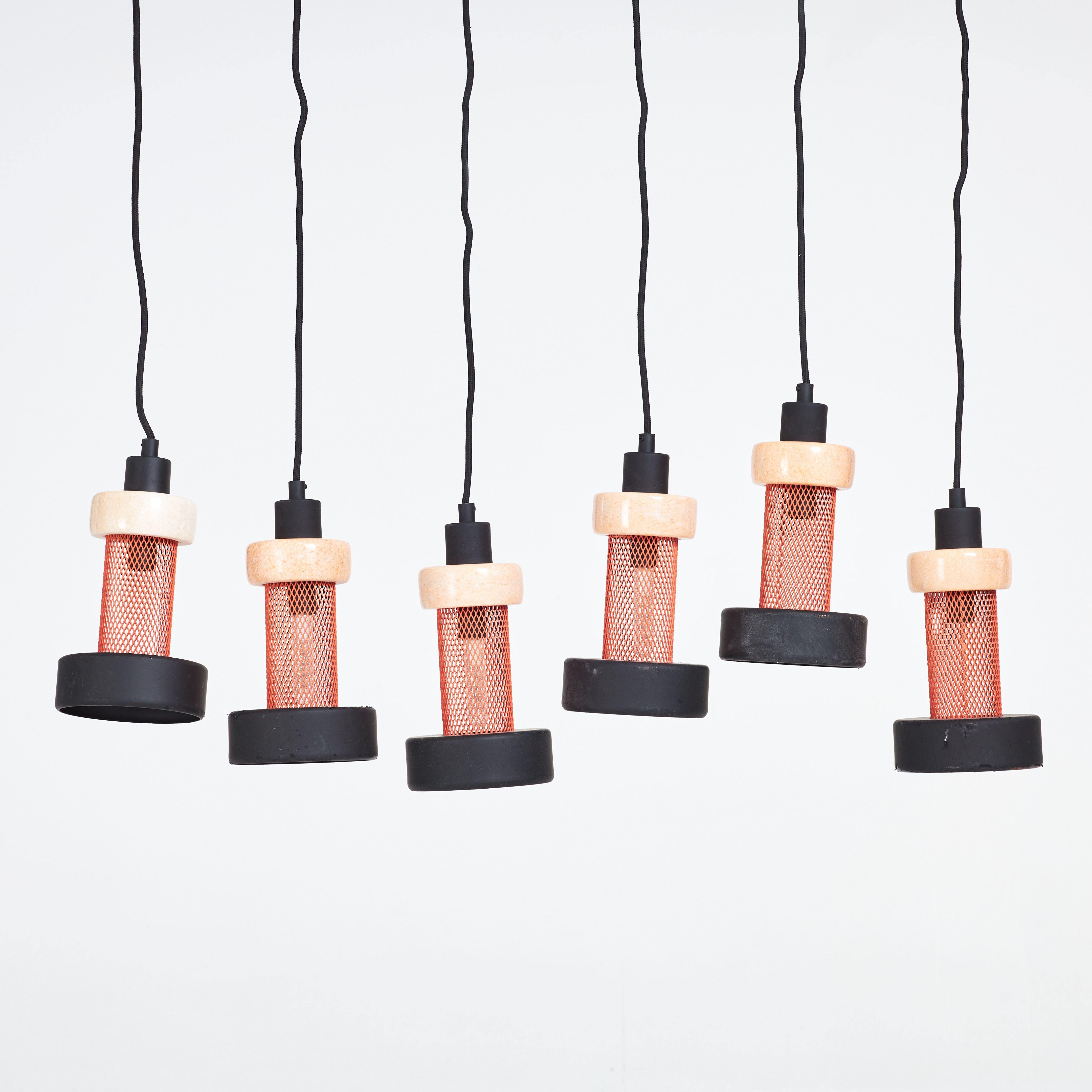 FRANDSEN LIGHTNING. Pendelarmaturer, 6 st, Danmark, lackerad, samt gummerad yta, etikettmärkt.