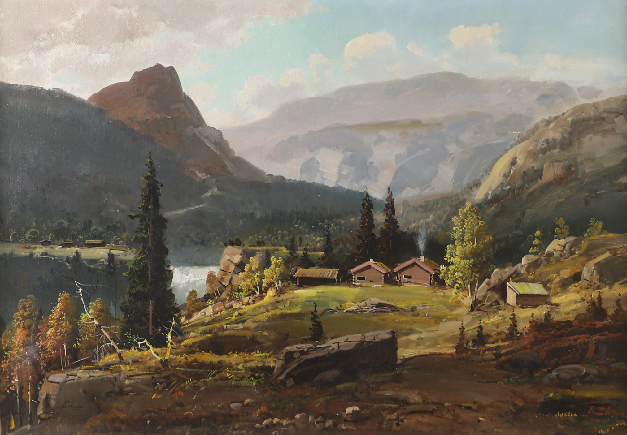 OIDENTIFIERAD KONSTNÄR. Alplandskap, olja på duk, otydligt signerad.