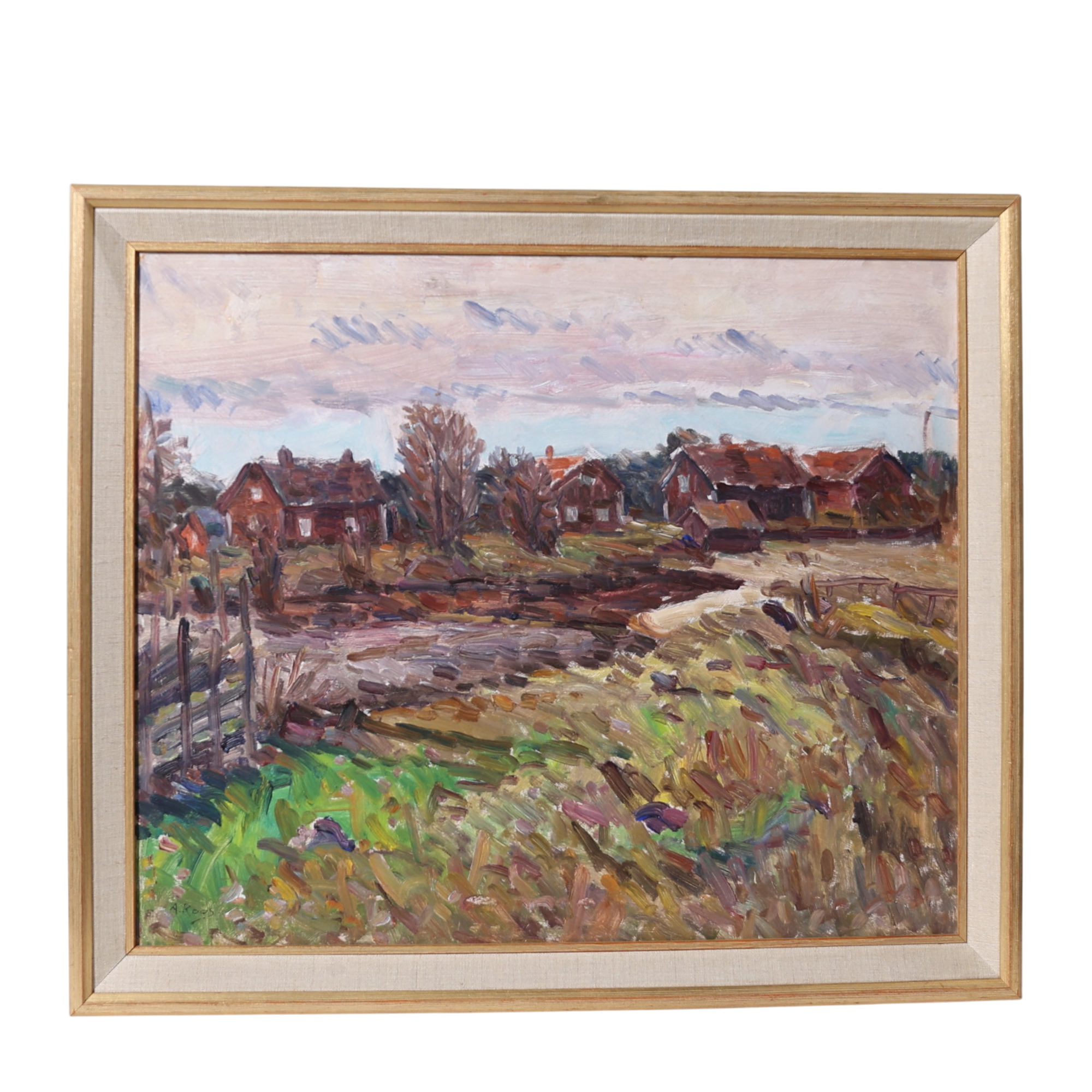 ALEXANDER  ROOS. Olja på pannå, höstlandskap, signerad.