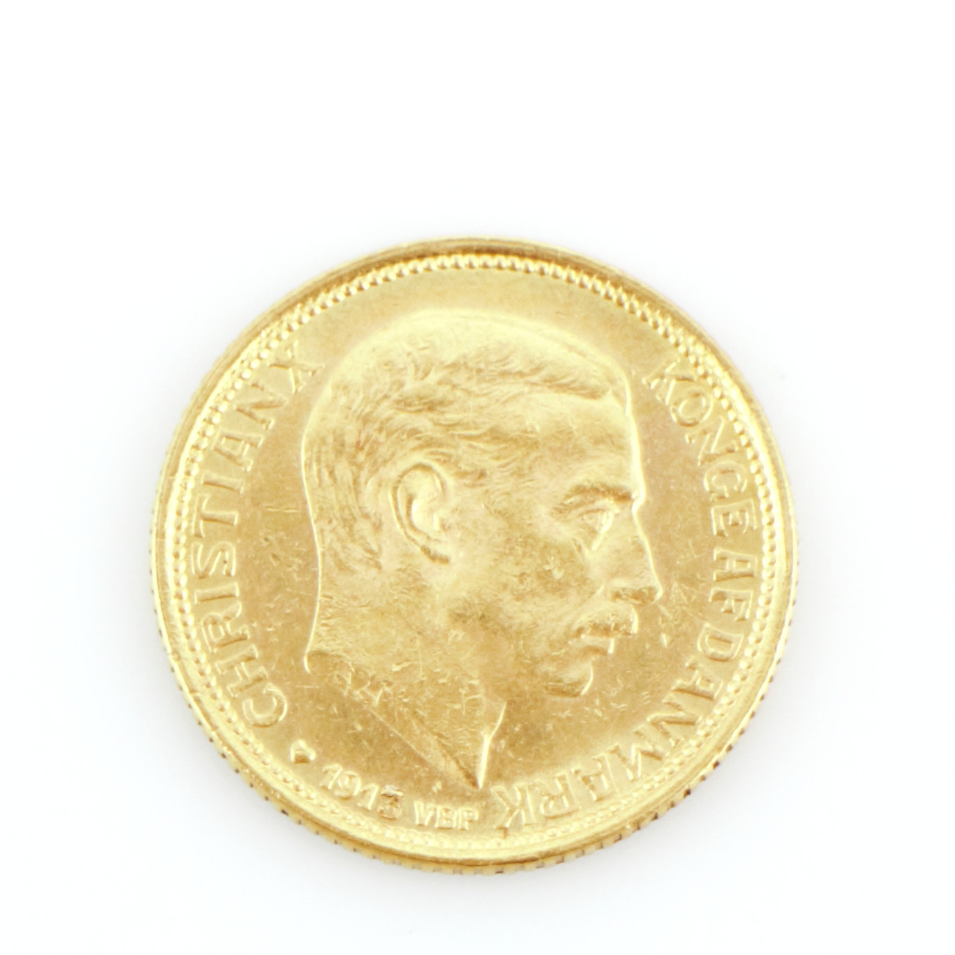 GULDMYNT, Christian X, Danmark 1913. 10 kroner, guld 21,6k.