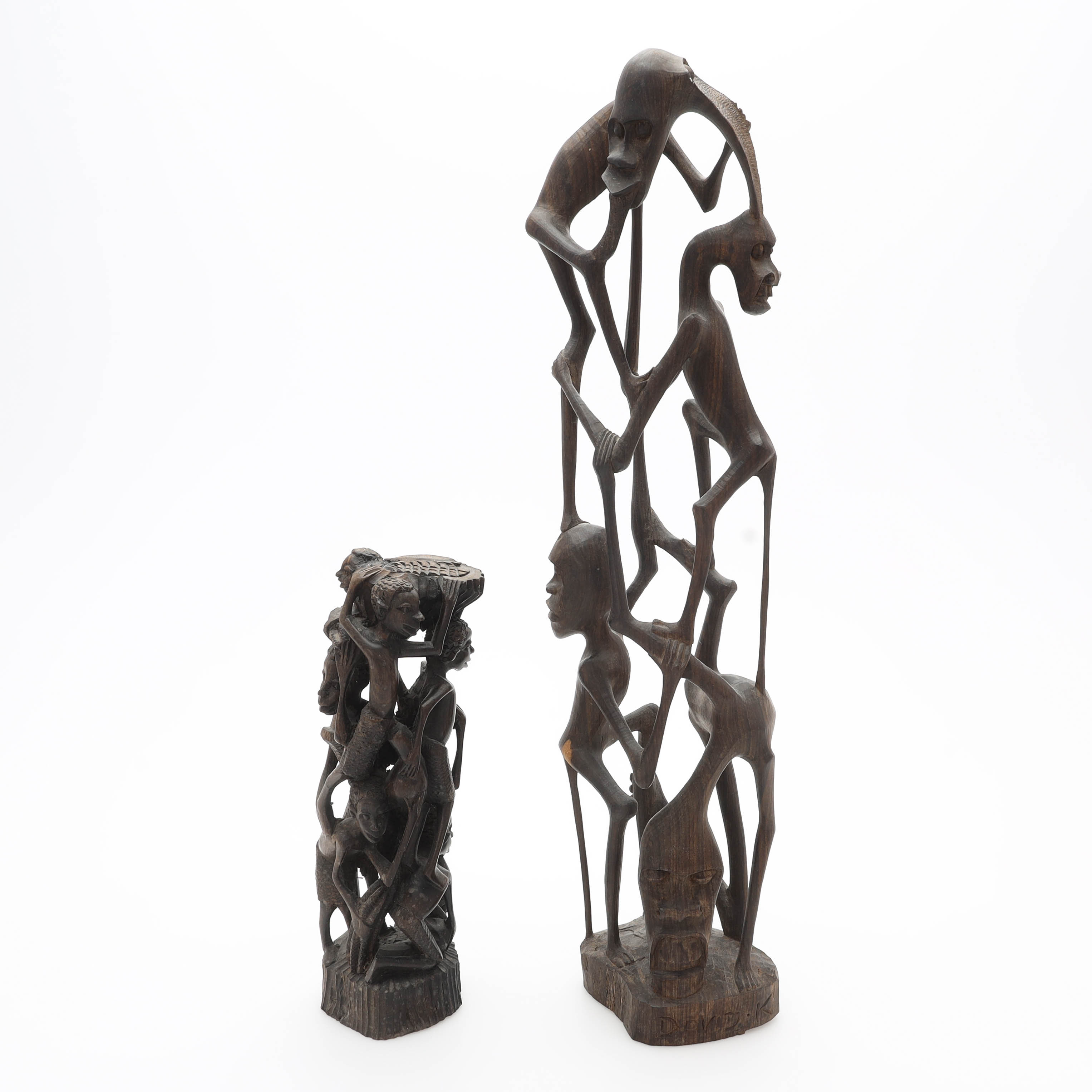 SKULPTURER, 2 st, handskuren, ebenholtz, "Livets träd", Kenya/Tanzania.