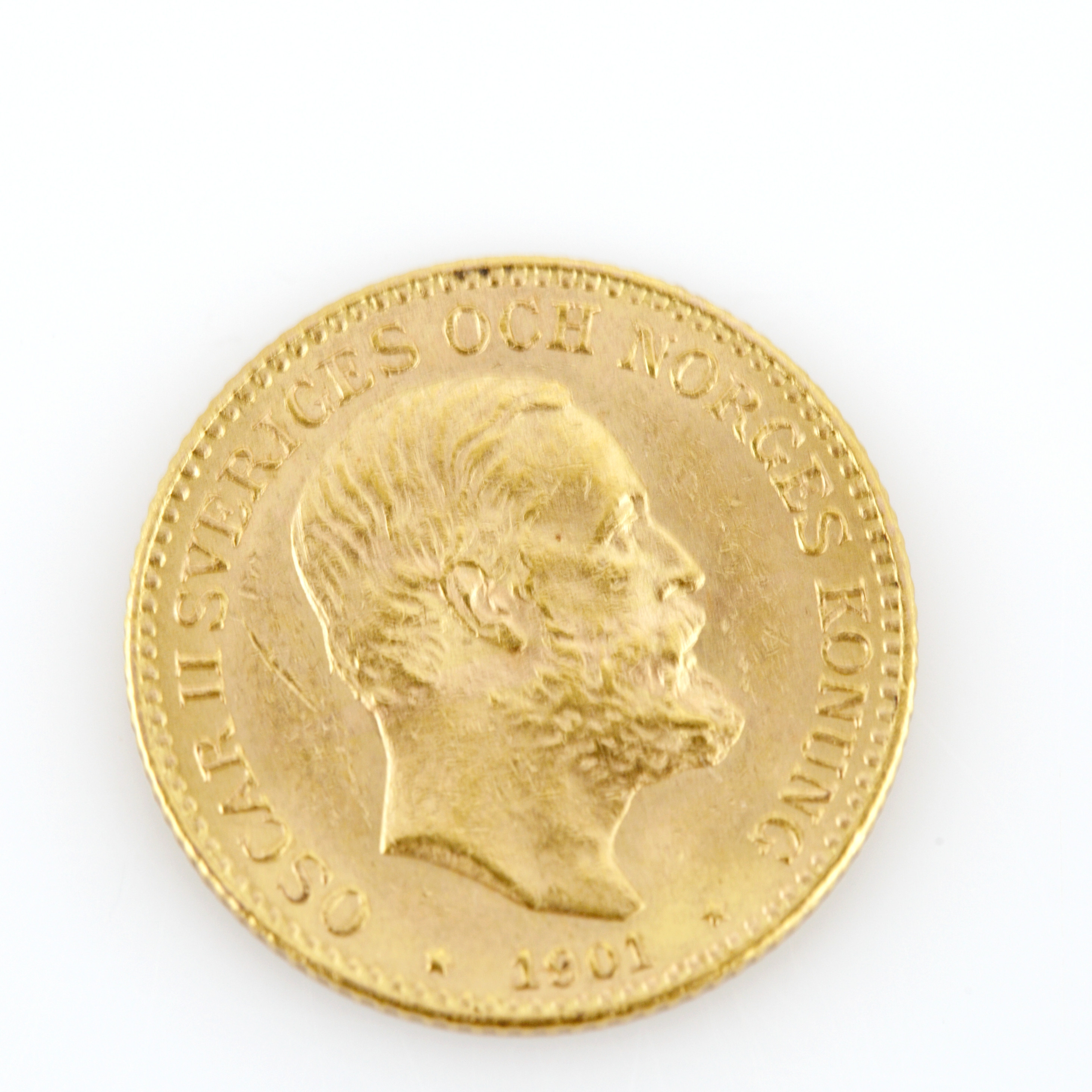 GULDMYNT, Oscar II, 1901, 10 kronor, guld 21,6k.