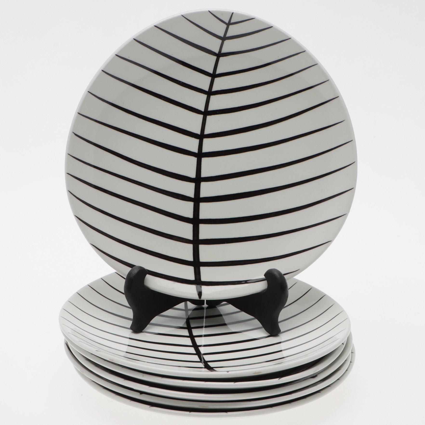 STIG LINDBERG. Assietter, 6 delar, flintporslin, "Löv", Gustavsberg.