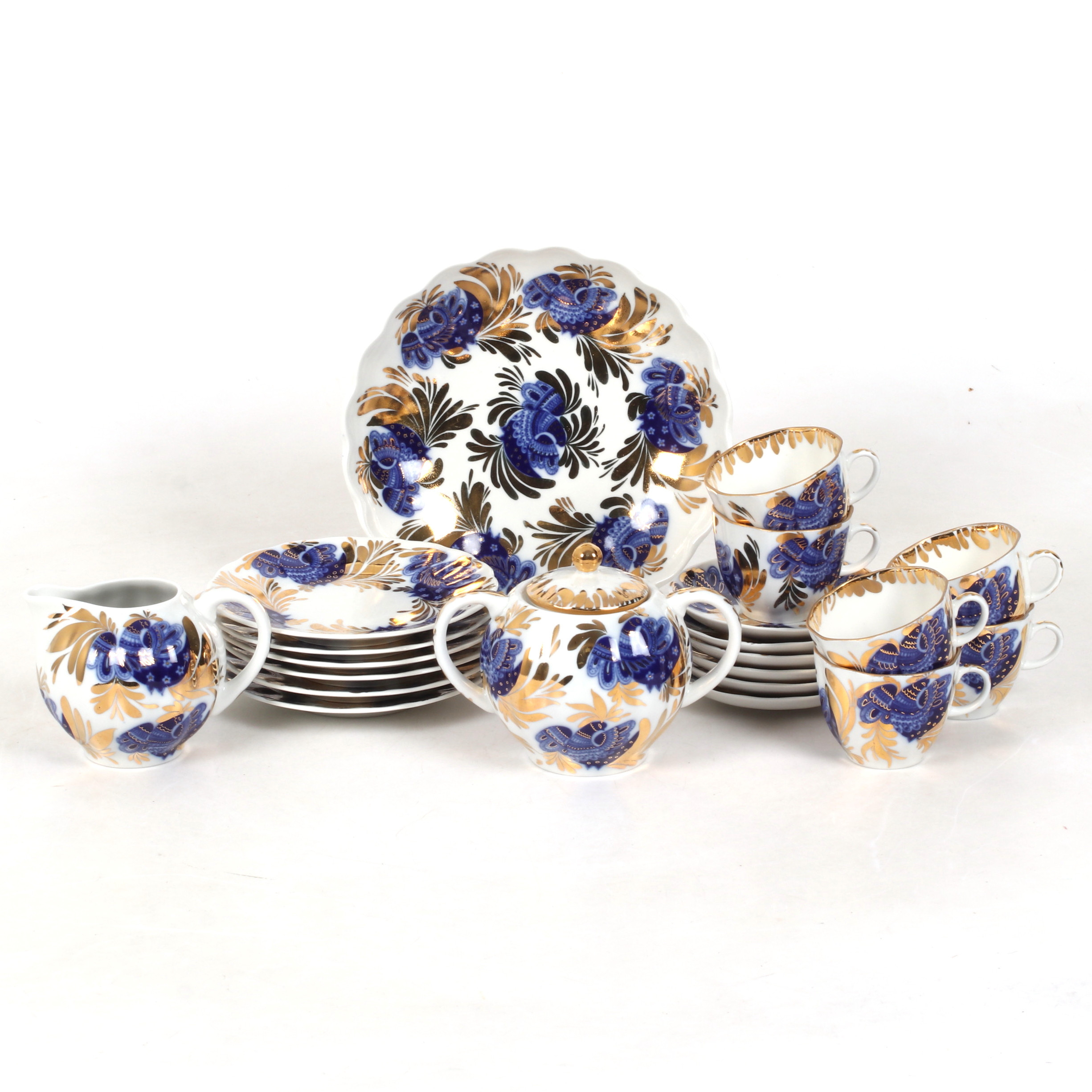 KAFFESERVISDELAR, 21 delar, "Golden Garden", porslin, Lomonosov, Sovjet.