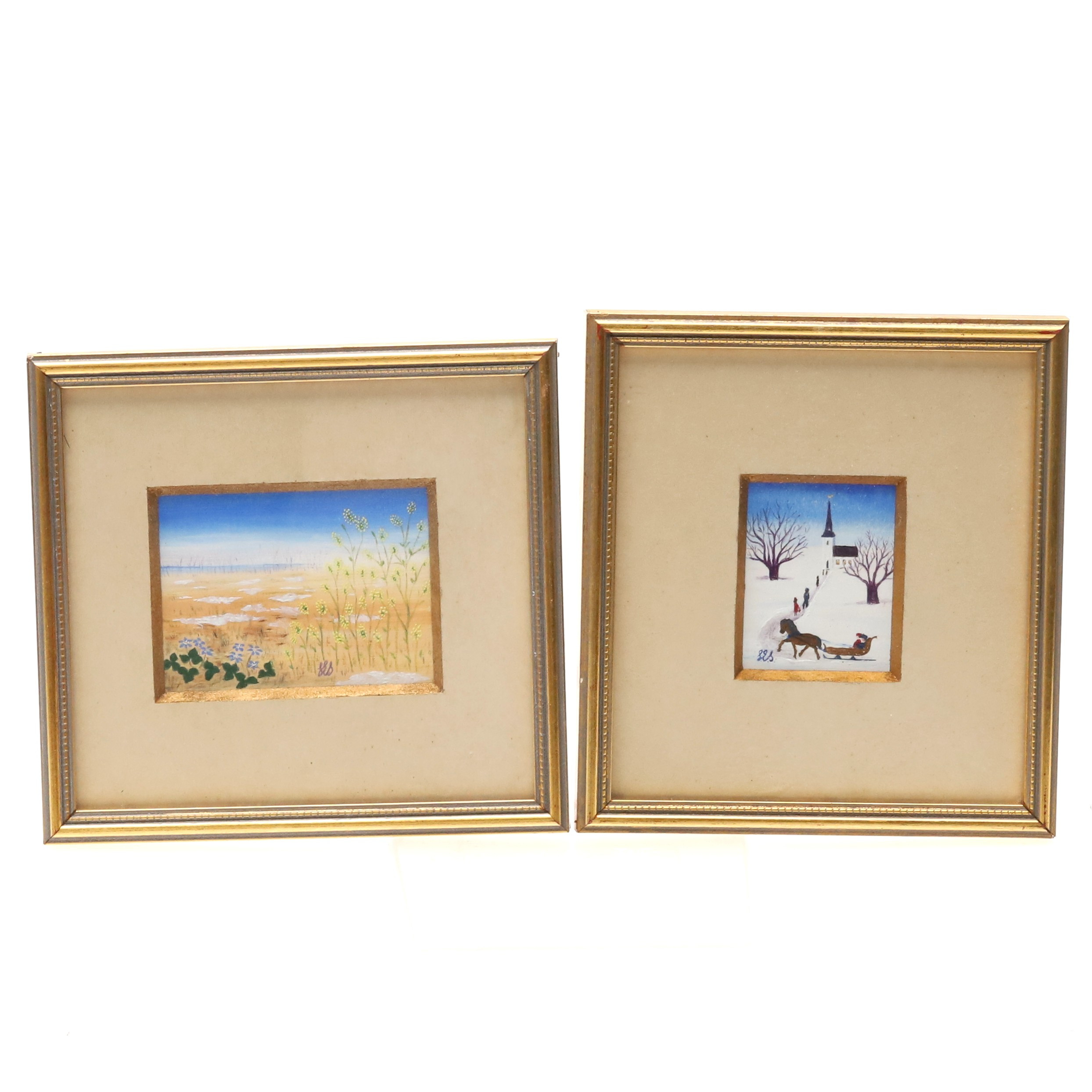 SIV ENGSTRÖM-SVENSON. MINIATYRER. 2 st. Blandteknik, monogramsignerade.