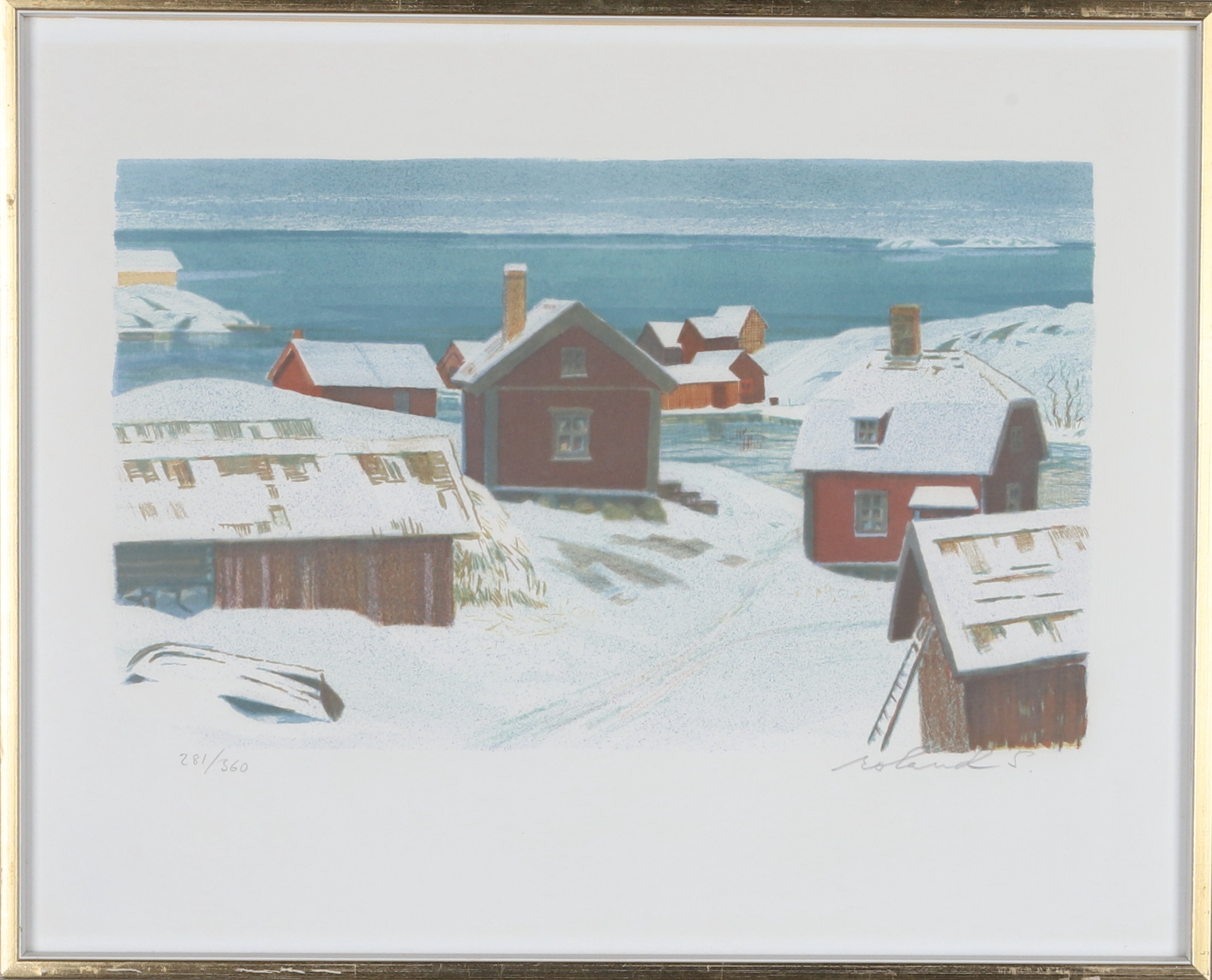 ROLAND SVENSSON. Färglitografi, " Den tysta byn", signerad och numrerad 281/360.