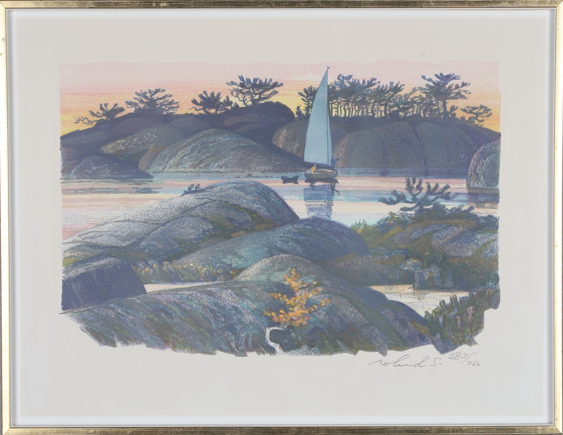 ROLAND SVENSSON. Färglitografi, "Blankt sund", signerad och numrerad 283/360.