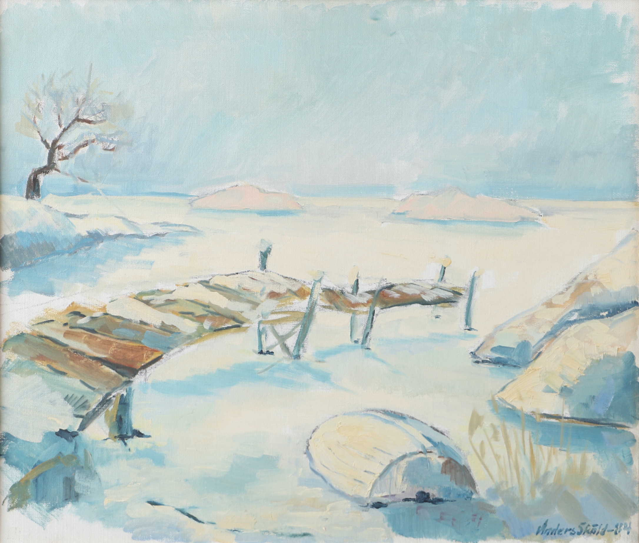 ANDERS SKÖLD. Kustlandskap, vinter, olja på duk, signerad -84.
