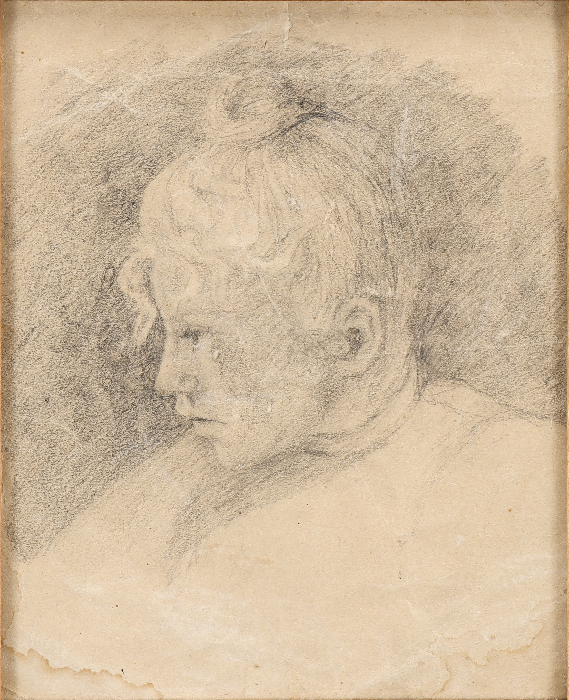 HILMA PERSSON. Teckning, porträtt av systern Clara Rönning, osignerad.