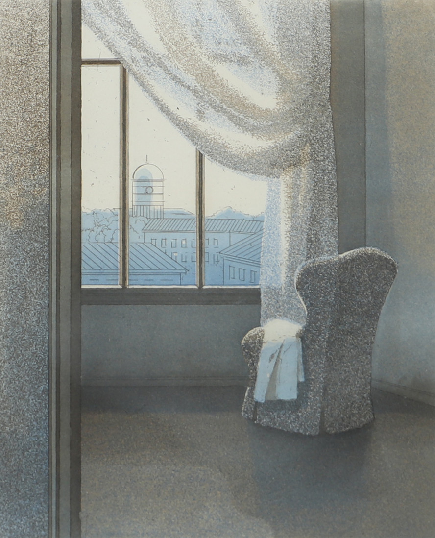 ELINA LUUKANEN. (Finland, f. 1941). Interiör, "Rum" (fi. Huone), färgetsning och akvatint, signerad -97.