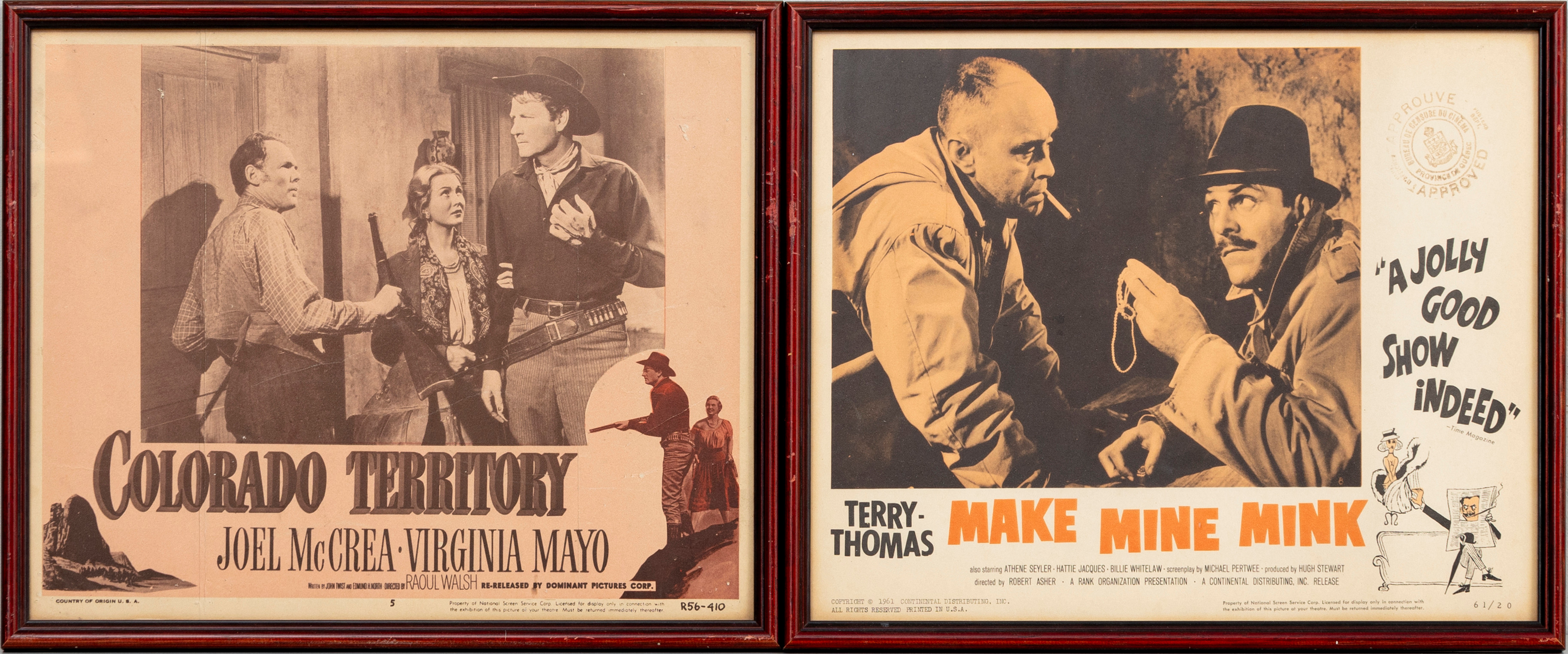 FILMAFFISCHER, 2 st, "Make Mine Mink ", 1961 och "Colorado Territory".