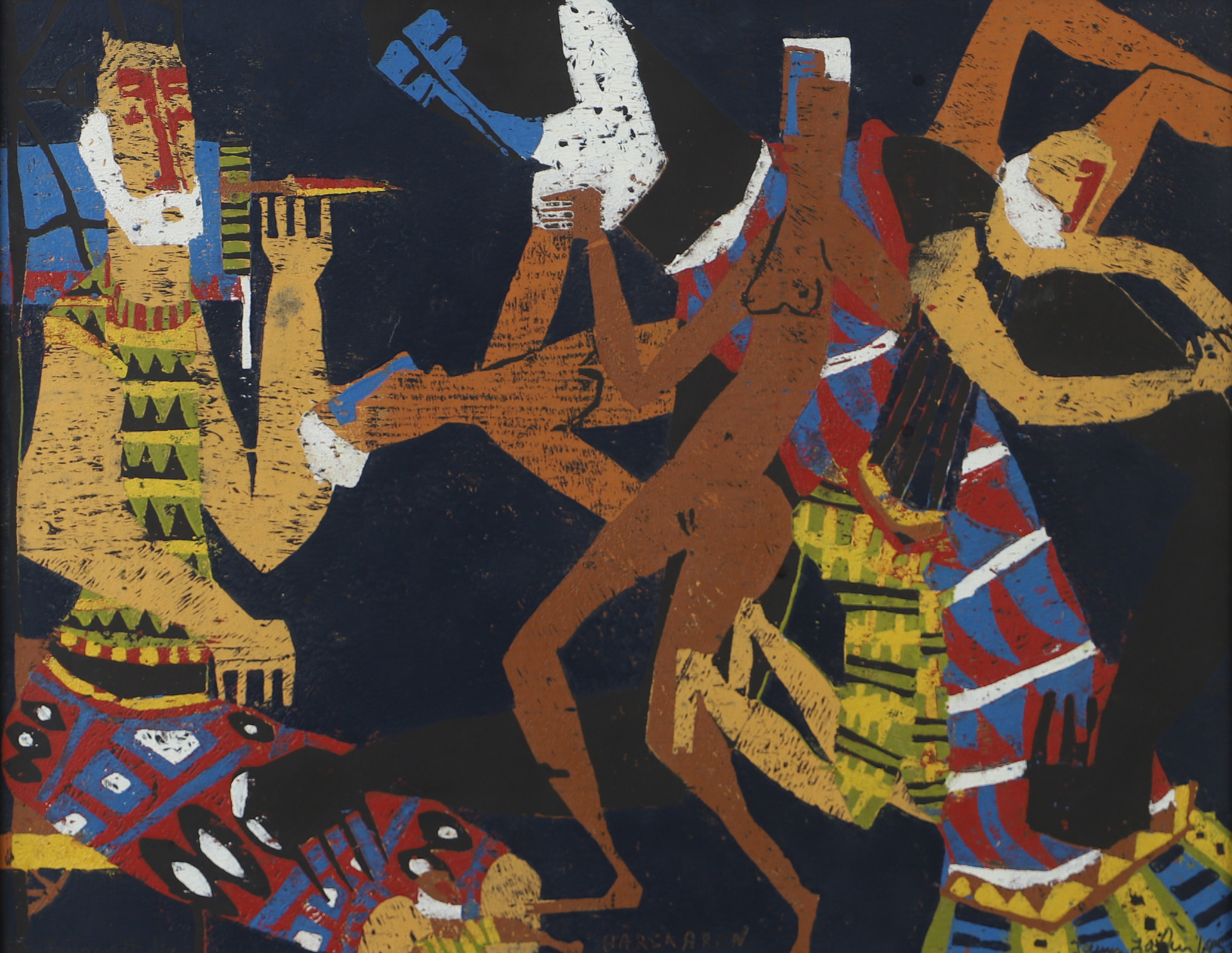 JANUS JAHN. Figurkomposition, "Härskaren", färgträsnitt, 1/3, signerad 1953.