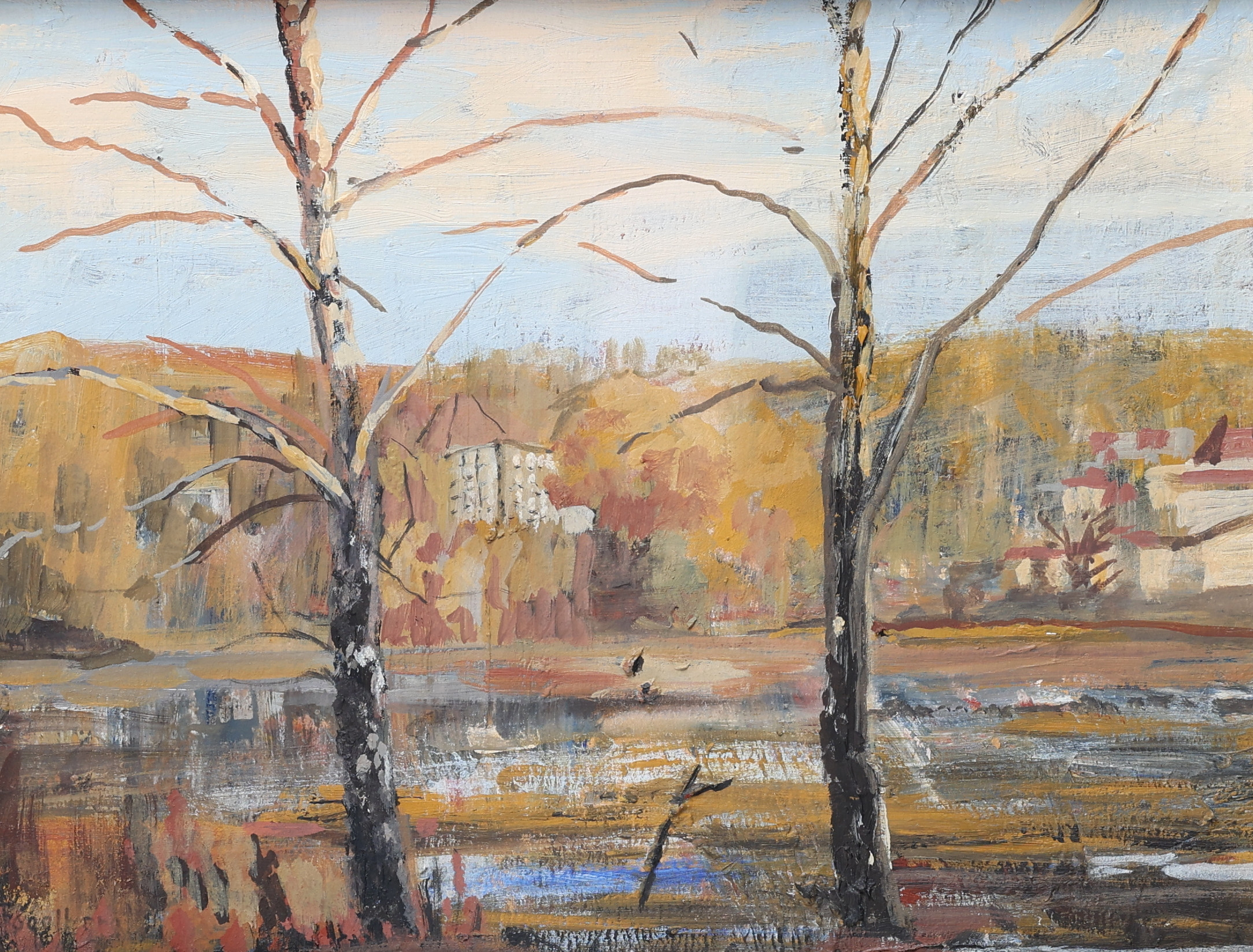 GUSTAV FOGELBERG. 2 st, olja på pannå, olja på duk, signerade.