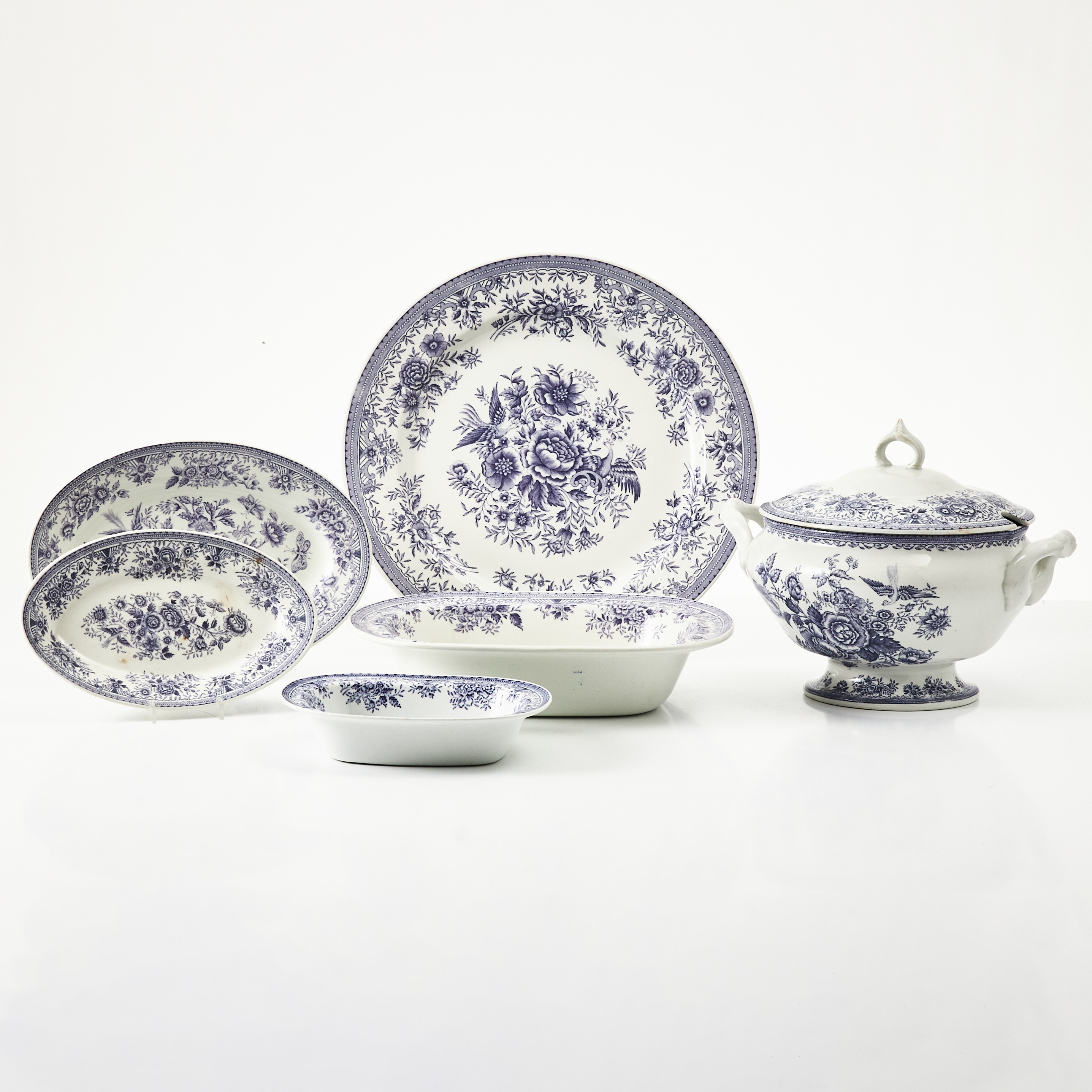 UPPLÄGGINGSSERVISDELAR, "Asiatic Pheasants", 6 delar, flintgods, Arabia.