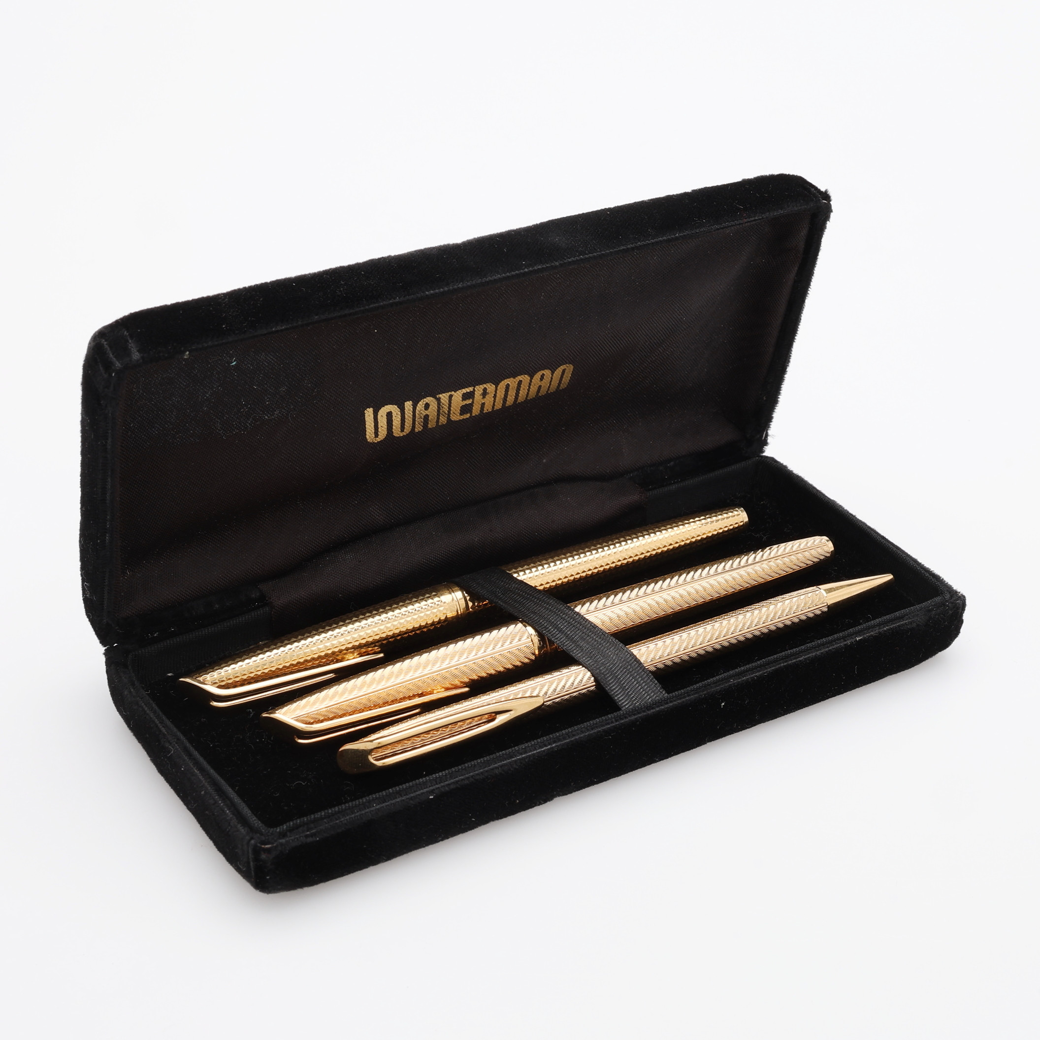 PENNOR, 3 ST, FÖRGYLLD METALL, WATERMAN, FRANKRIKE.