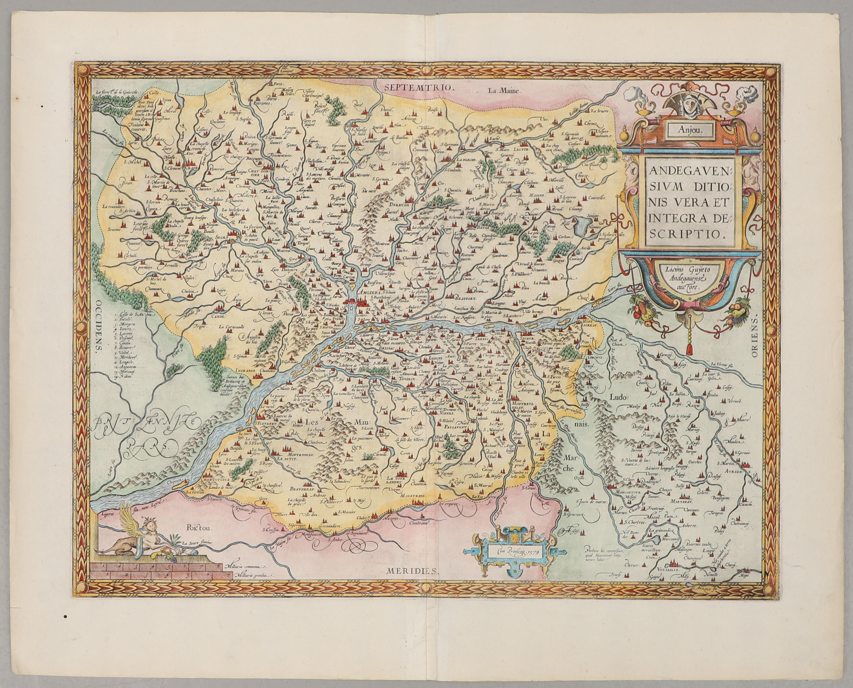 ABRAHAM ORTELIUS. karta, handkoloretat kopparstick. Andegavensium Ditionis Vera Et Integra Descriptio. Antwerpen ca 1580-1612.