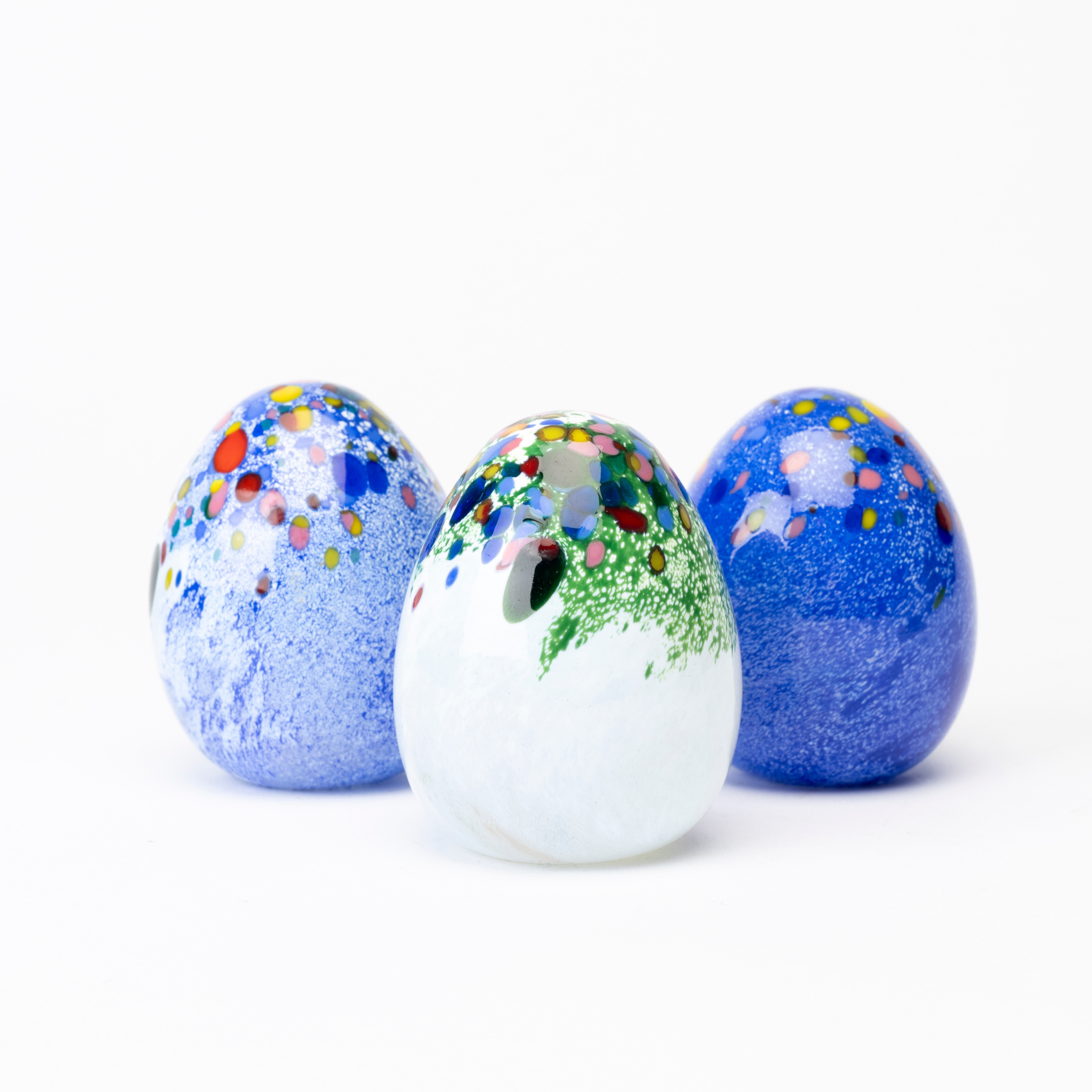 Skulpturer, 3 st, glas, ägg, samtida.