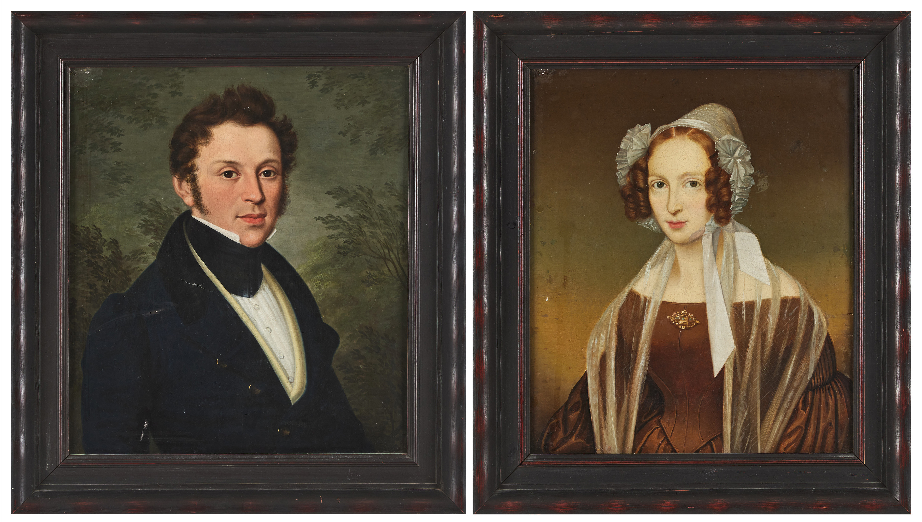 OIDENTIFIERAD KONSTNÄR (1800-TALETS FÖRSTA HÄLFT). Porträtt, 1 par, olja på duk.