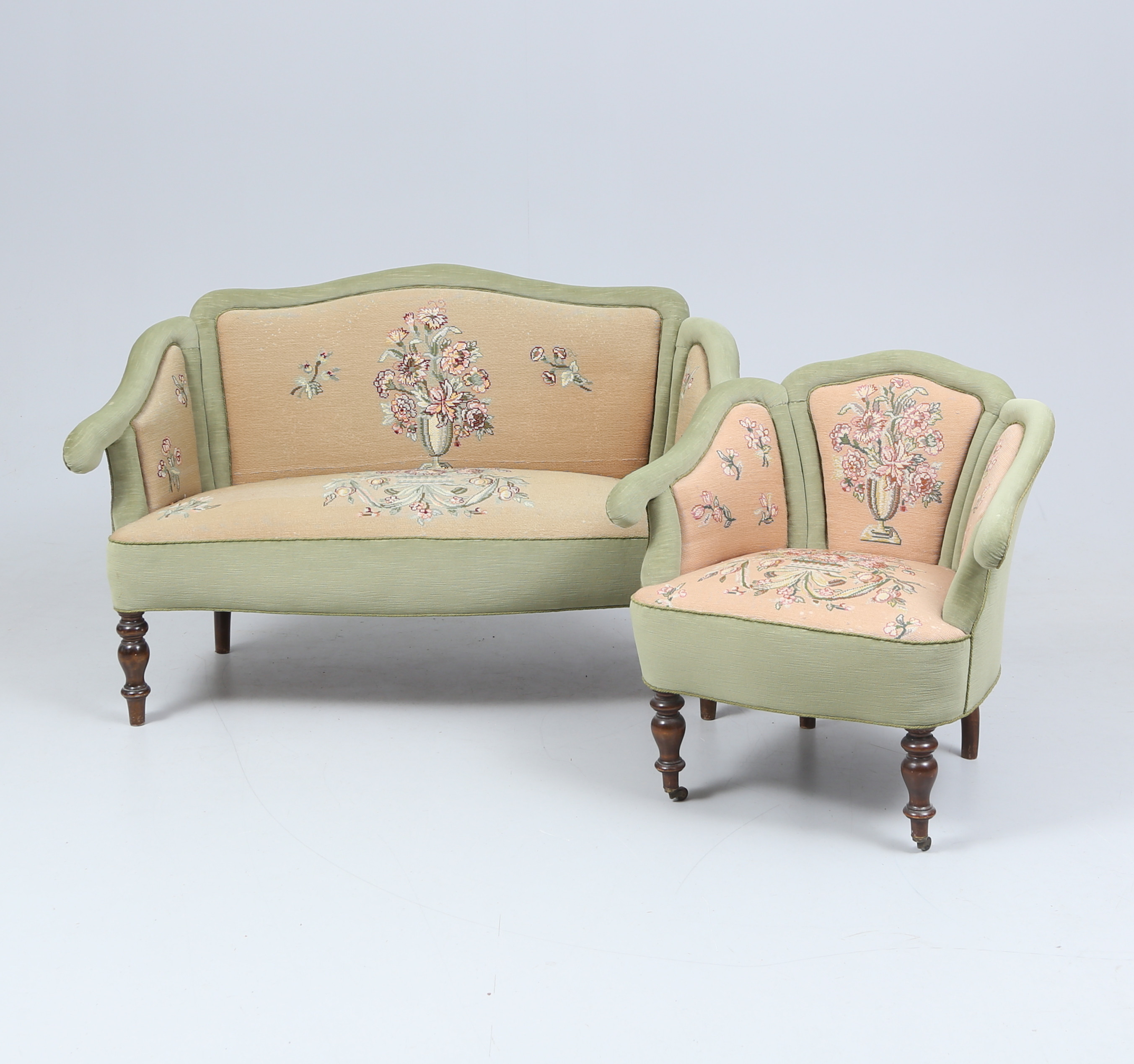 SOFFA samt FÅTÖLJ, 1800/1900-tal.