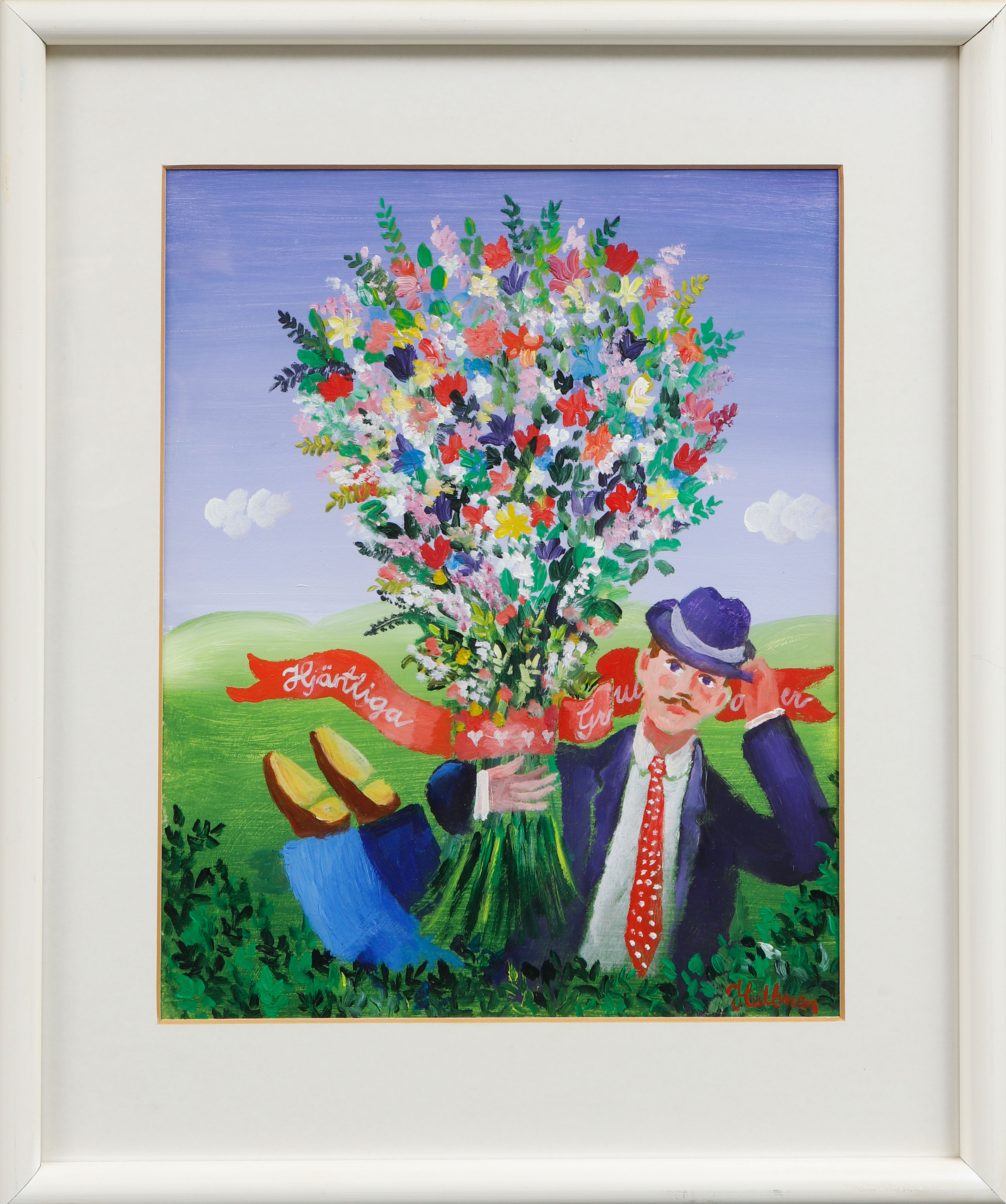 ANDERS HULTMAN. "Hjärtliga gratulationer", akryl på papper, signerad.
