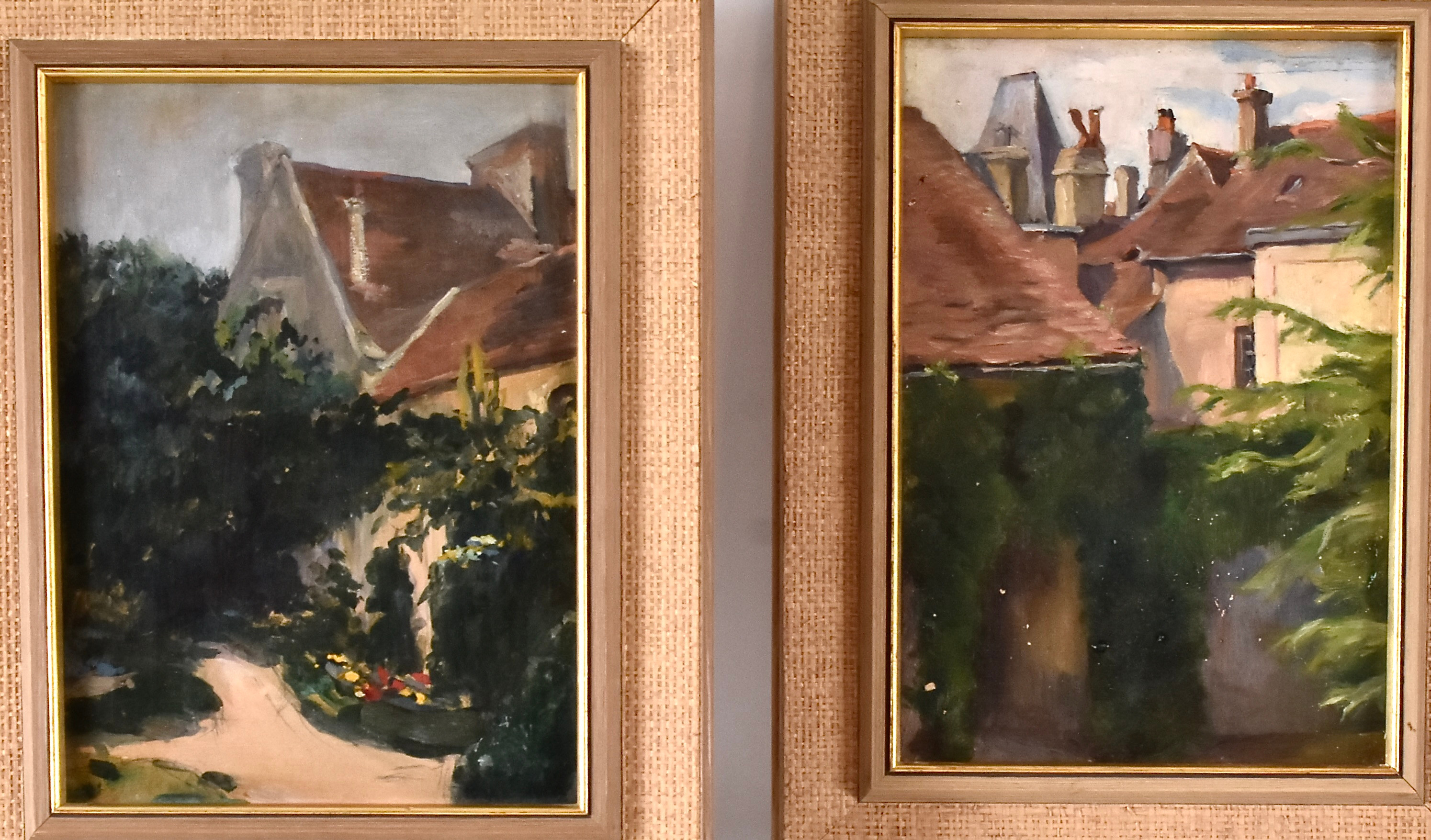 MARIE PAULINE ANNE MATHILDE D'ANDLAU. oljemålningar på pappannå,1 par, franska stadsbilder.