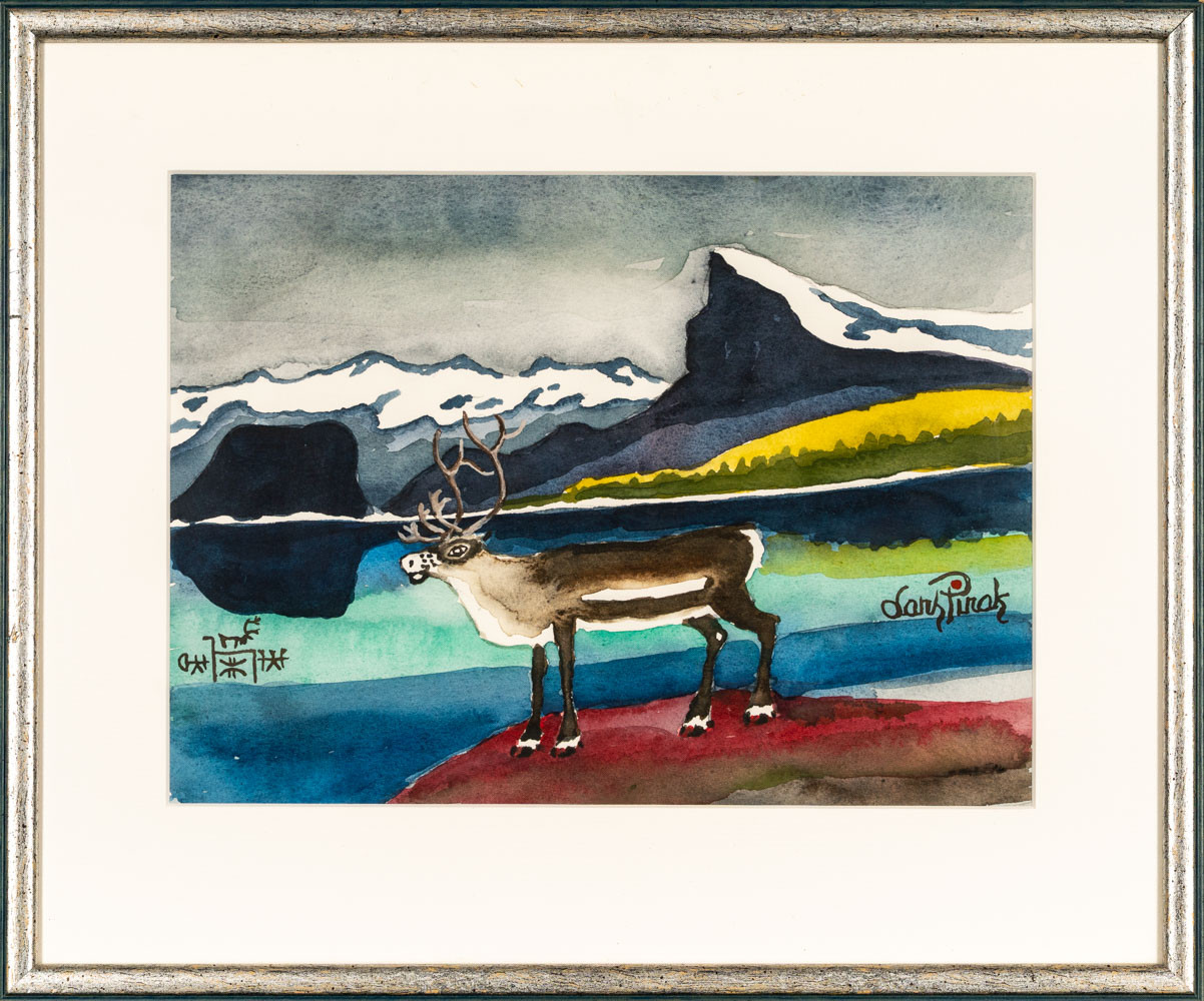 LARS PIRAK. Akvarell på papper, Ren i fjällandskap, Signerad 1900-tal.