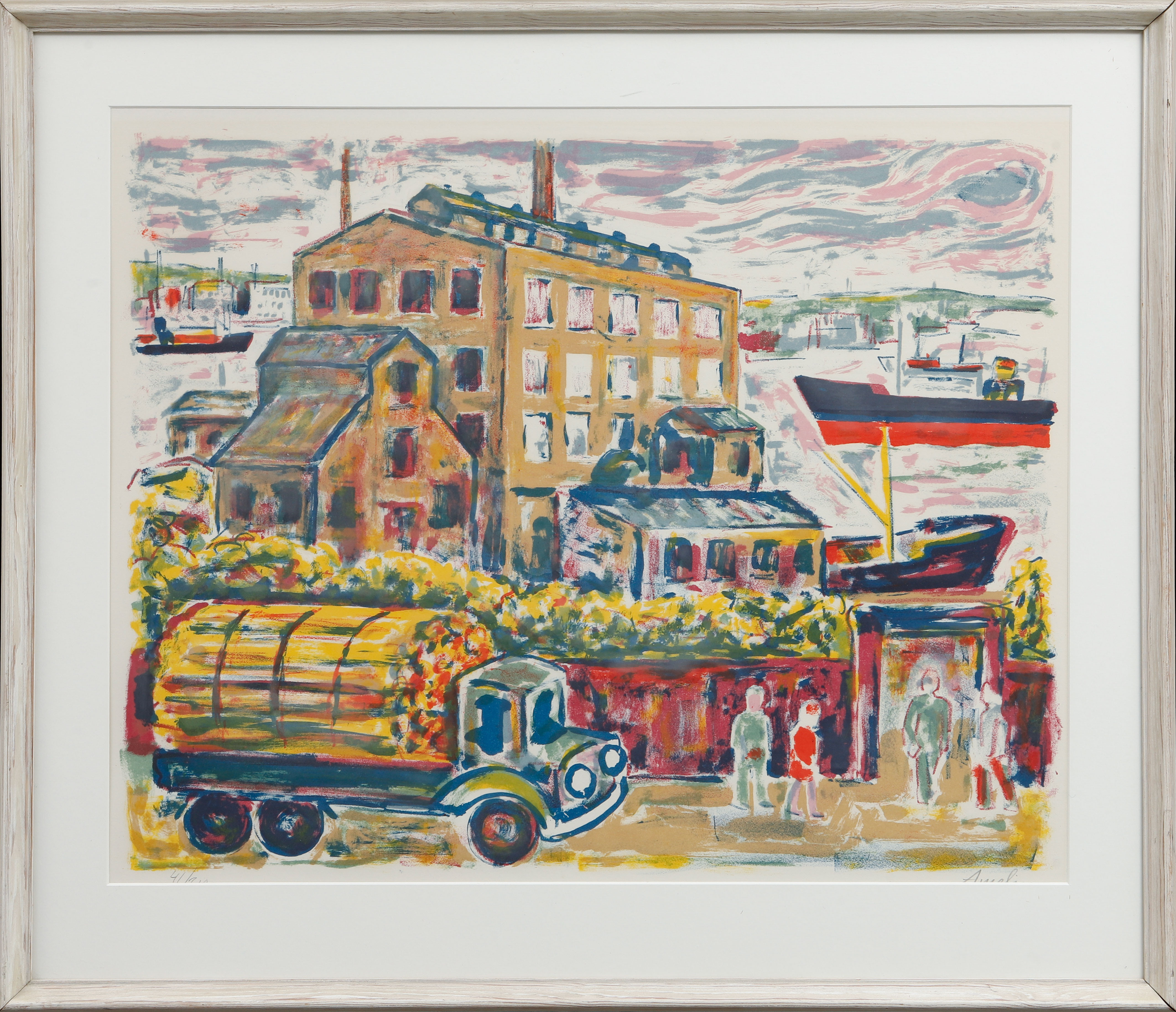 ALBIN AMELIN. Göteborgs hamn, färglitografi, signerad och numrerad 41/310.