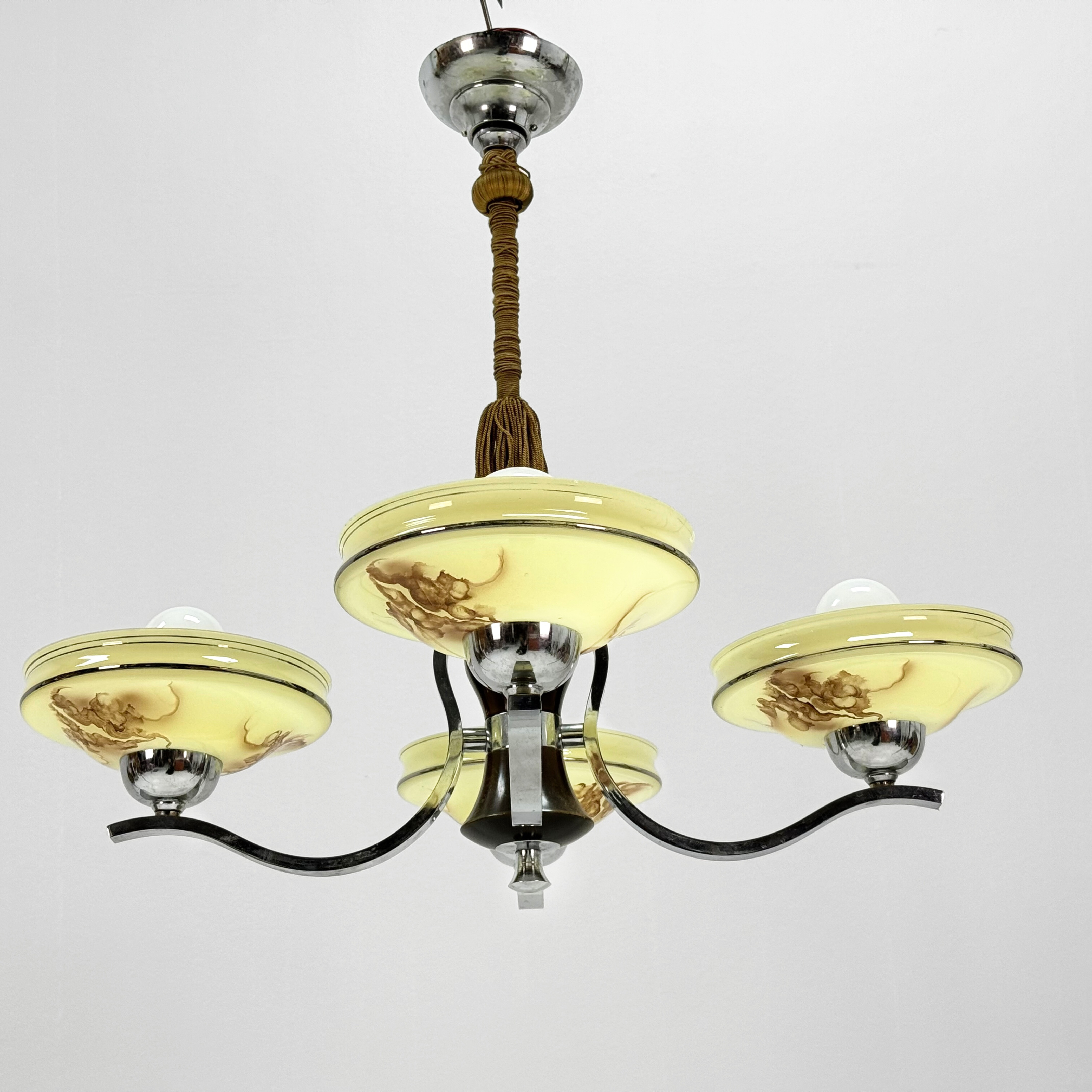 TAKLAMPA - Art Deco, trä och krom, 1930-tal.