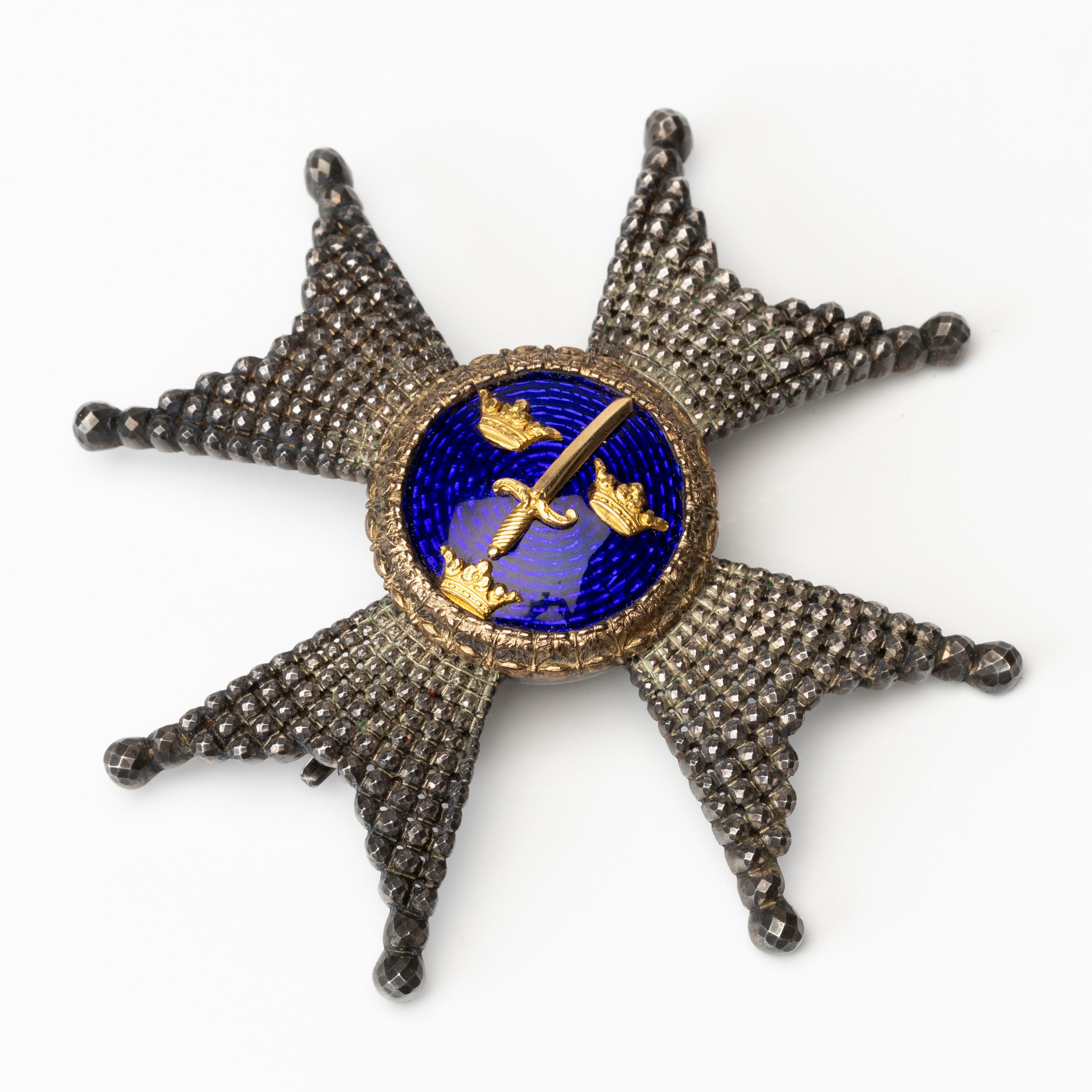 SVÄRDSORDEN, kraschan, silver, delvis förgylld med emaljarbete.