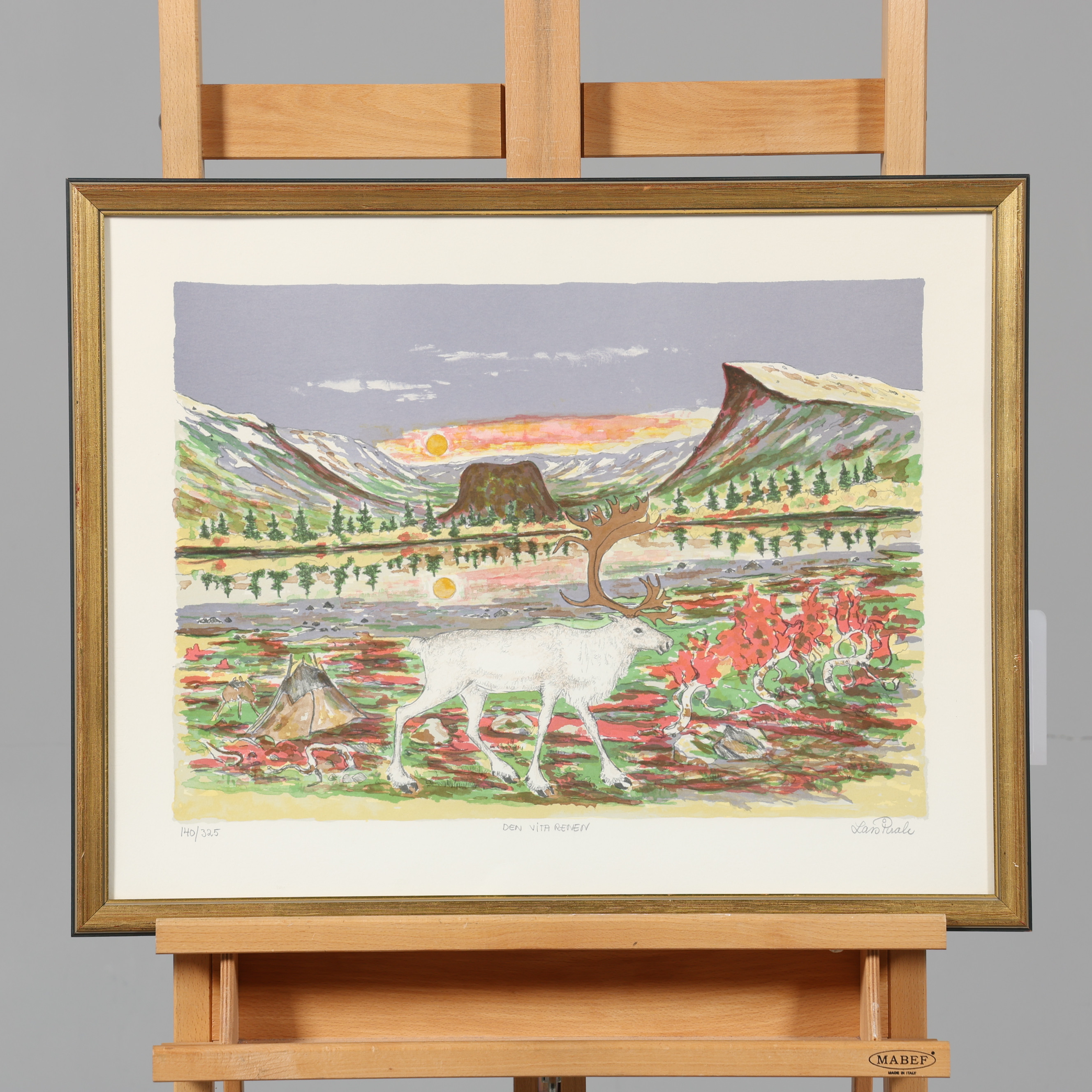 LARS PIRAK. LITOGRAFI, "Den vita renen", signerad samt numrerad 140/325.