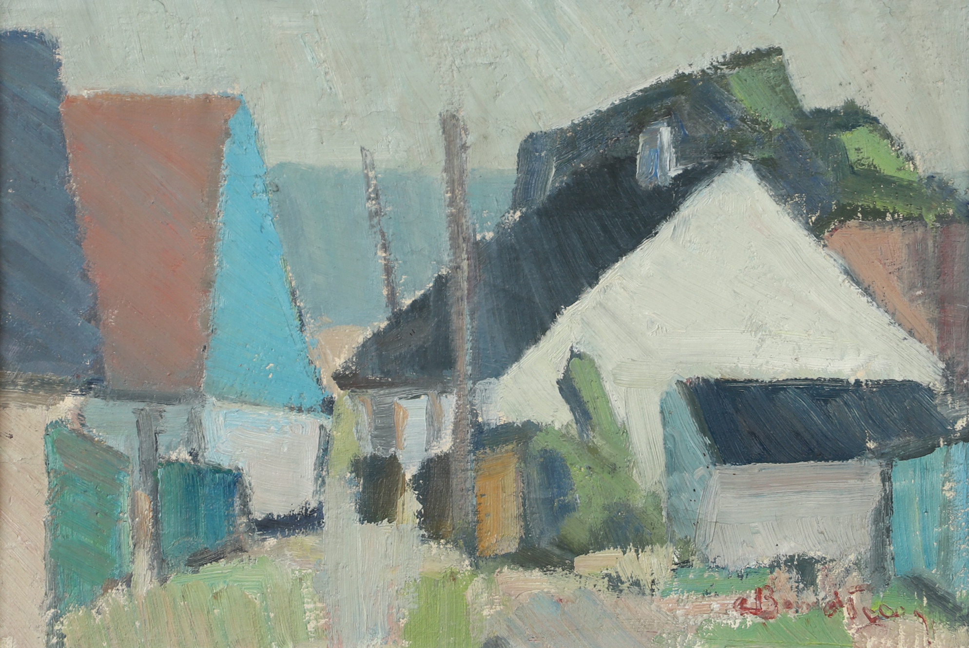 CARL BERNDTSSON. Fiskeläge, olja på duk, signerad C. Berndtsson.