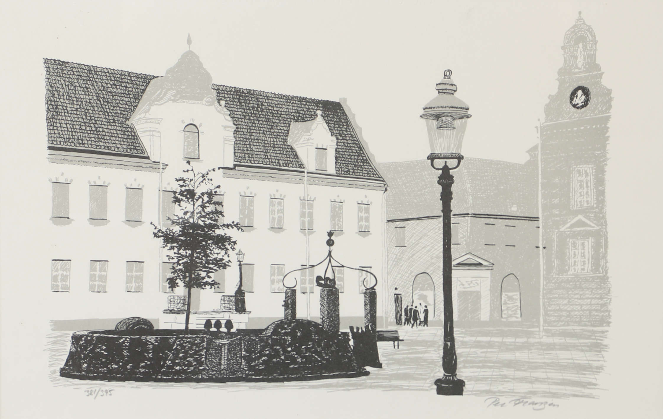 PER FRANZEN. Torgmotiv, litografi, signerad.