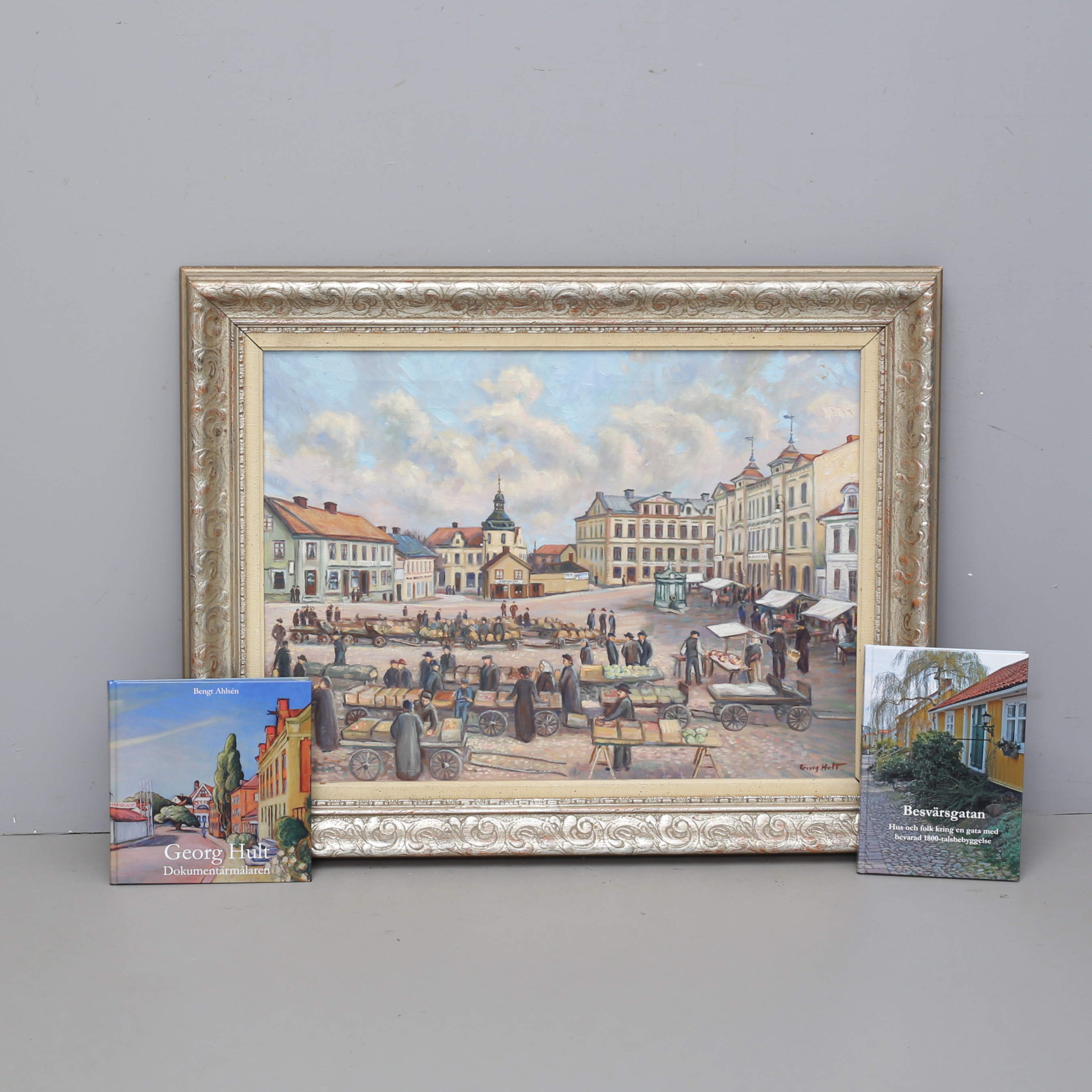 GEORG HULT. Torghandel, Oskarshamn. Olja på duk, signerad.