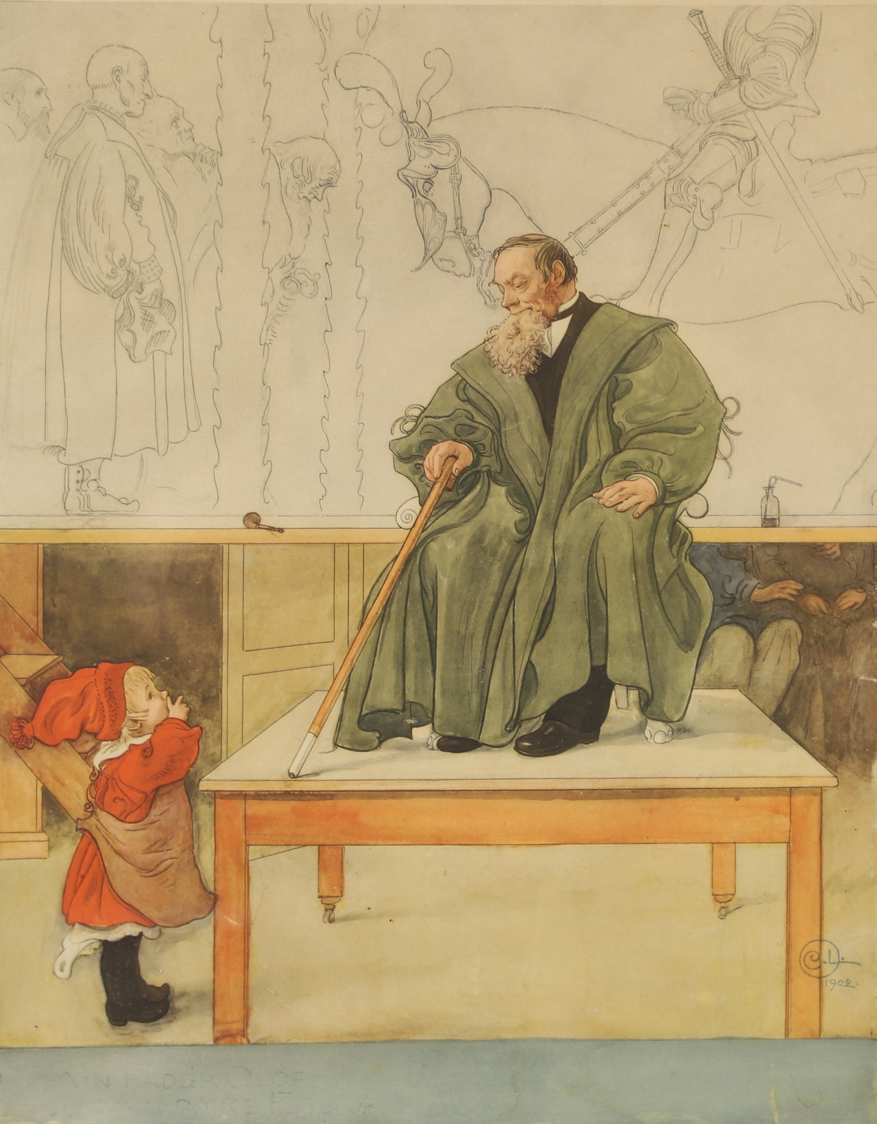 CARL LARSSON. EFTER. "Min fader Olof och min pojke Esbjörn", tryck, signerad i trycket.