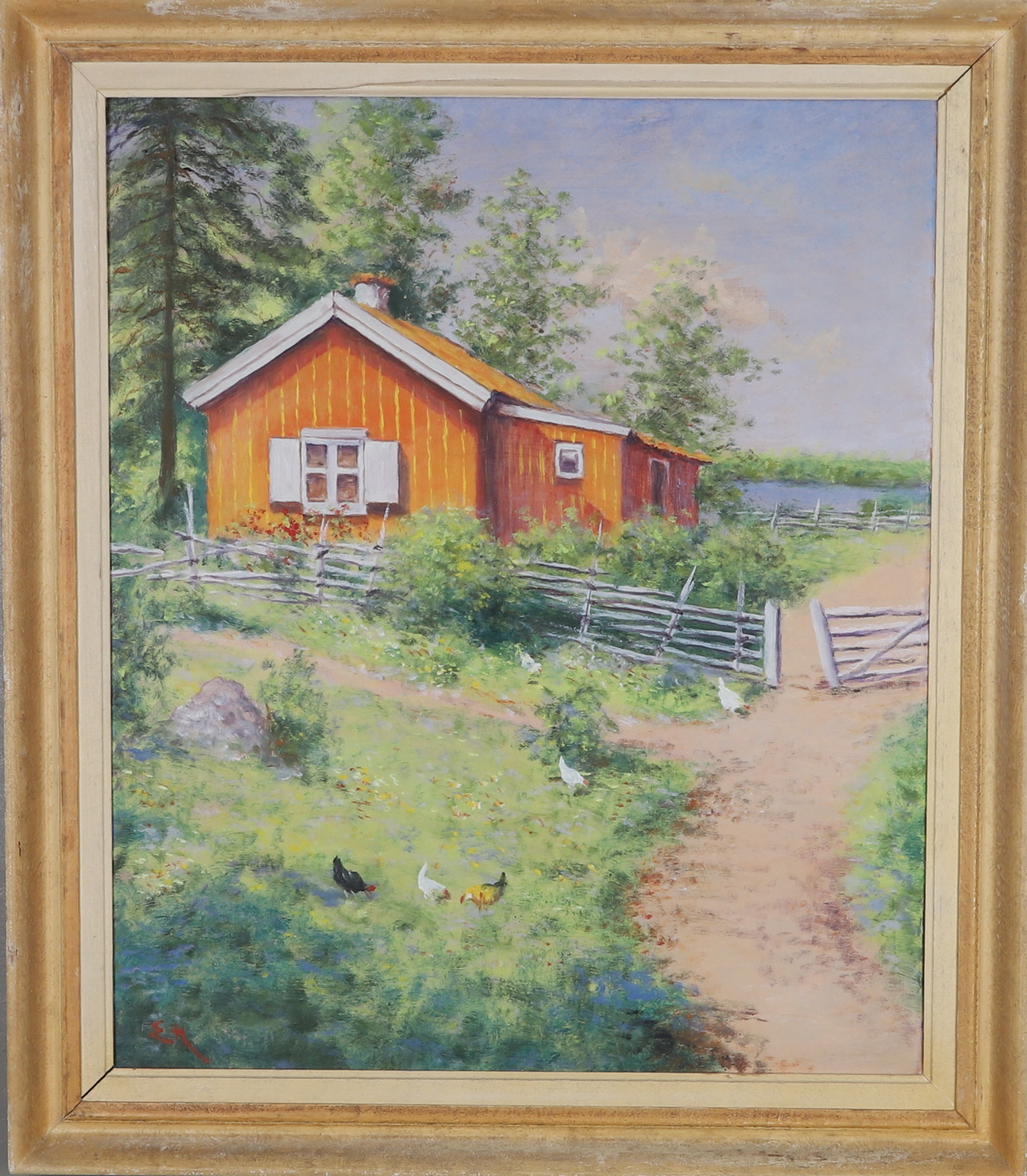 OIDENTIFIERAD KONSTNÄR. olja på pannå, signerad EH.