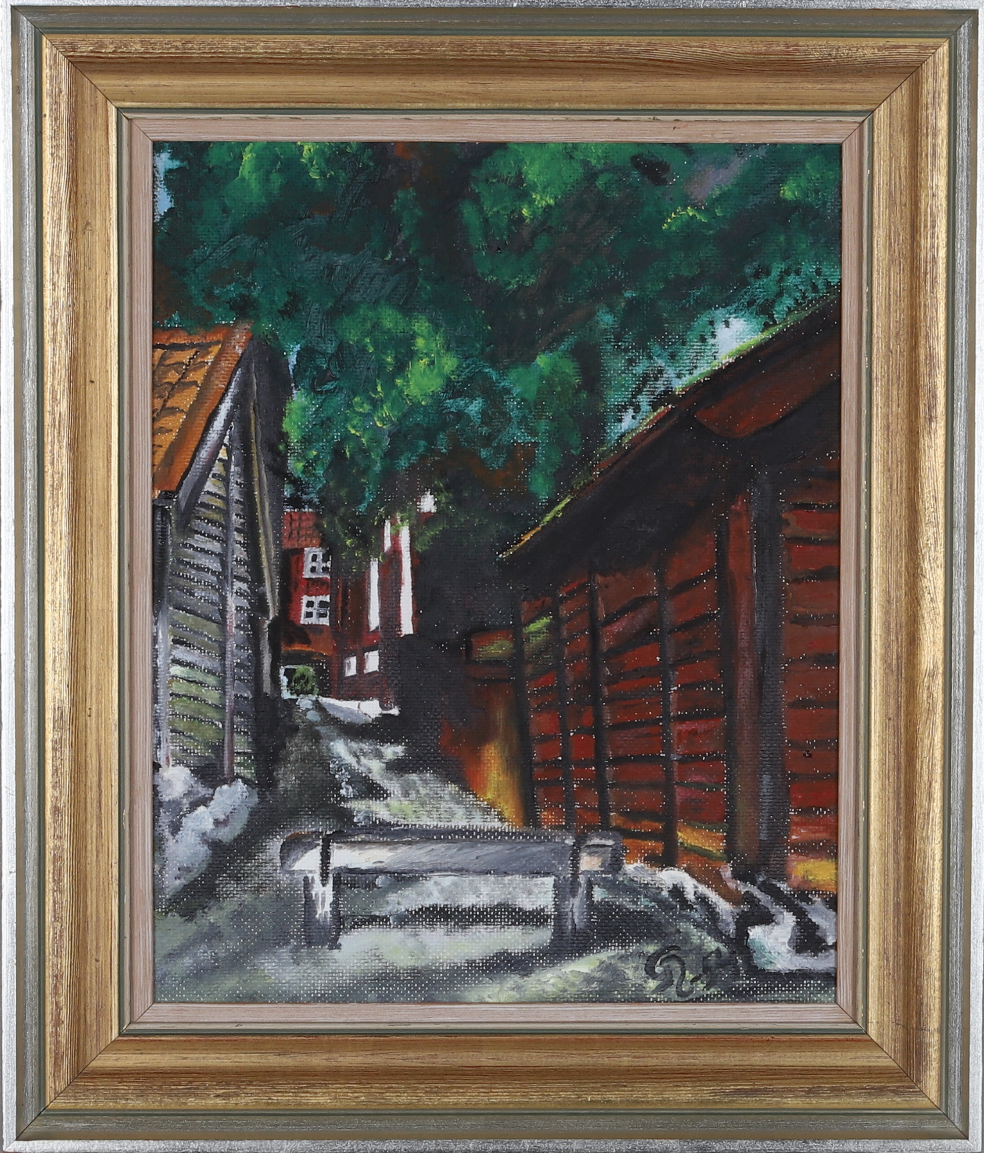 OIDENTIFIERAD KONSTNÄR. olja på pånnå, monogramsignerad och daterad-54.