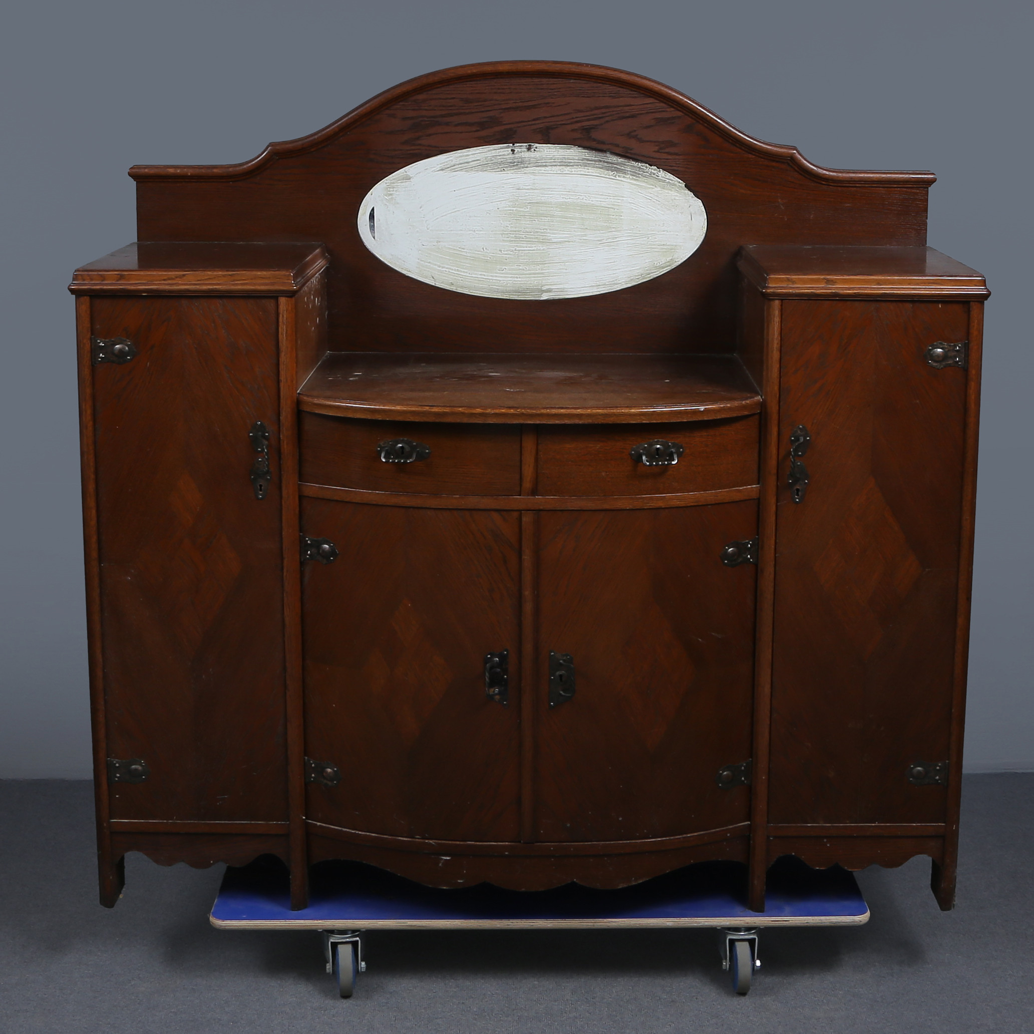 SPEGELSKÄNK, PROVENIENS, FÅGELFORS HERRGÅRD, FANERAD I EK, JUGEND, 1900-TALETS FÖRSTA HÄLFT.