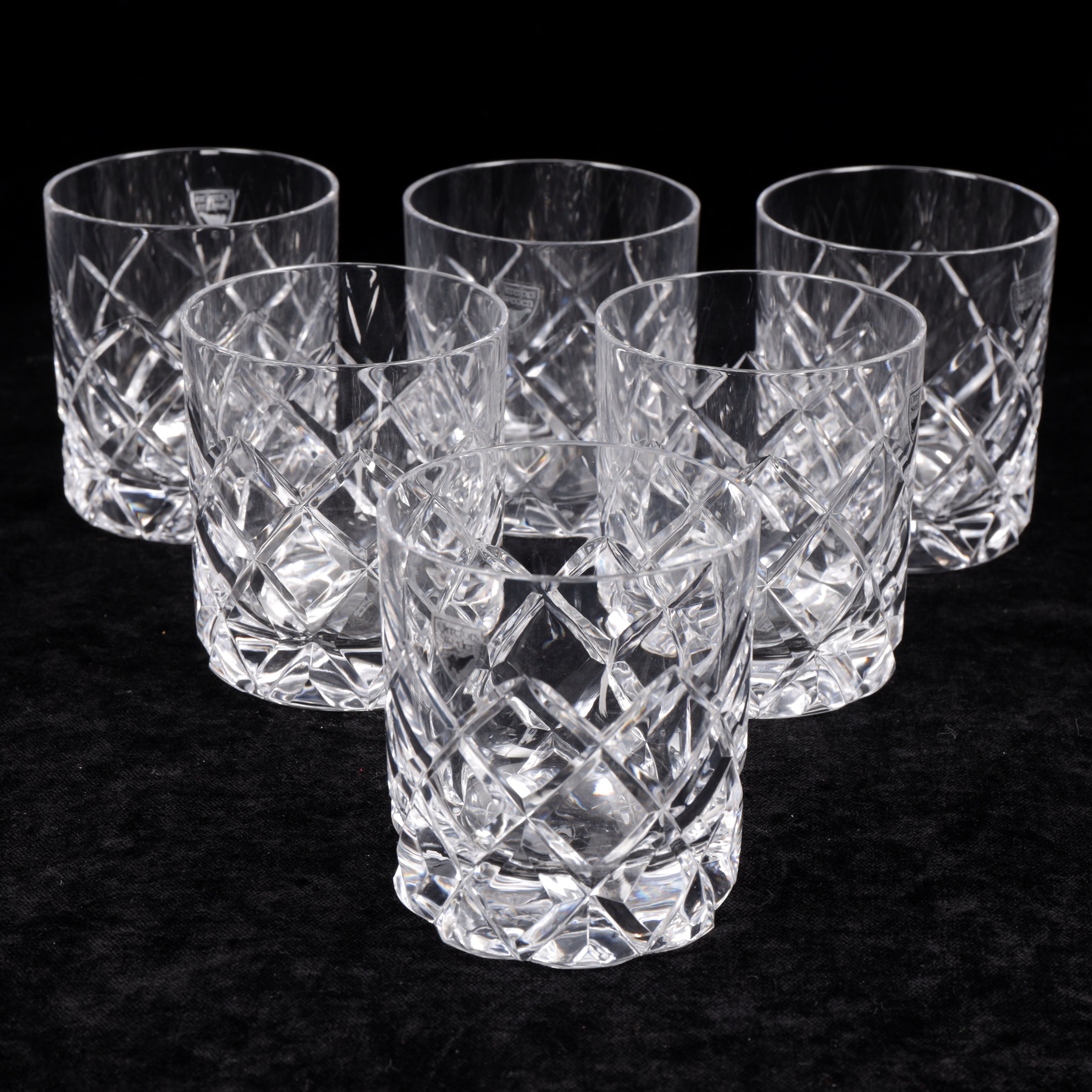 GUNNAR CYRÉN. Whiskyglas, 6 st, "Sofiero", Orrefors, 1900-talets andra hälft.