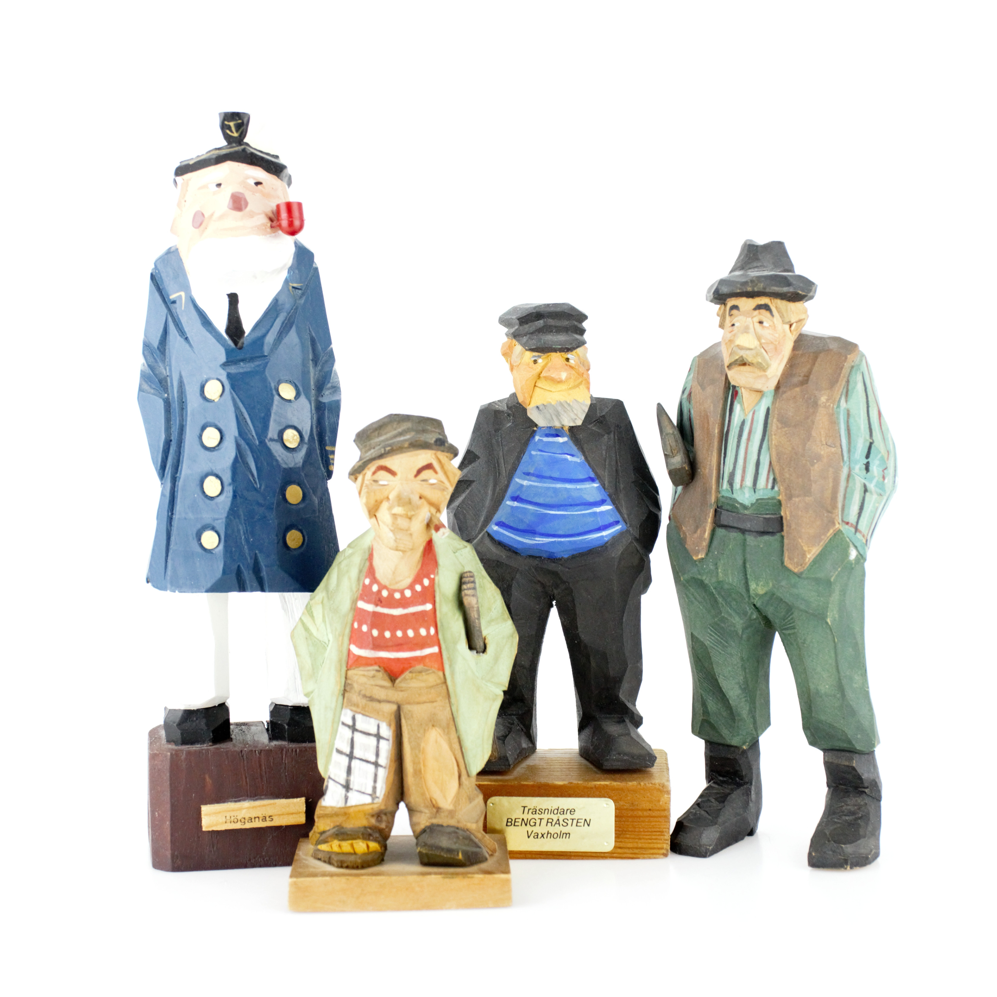 FIGURINER, 4 st. snidat och bemålat trä, bl.a Bengt Råsten, 1900-tal.