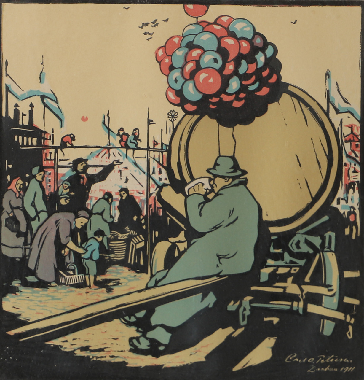 CARL O. PETERSEN. Marknad i Dachau träsnitt.