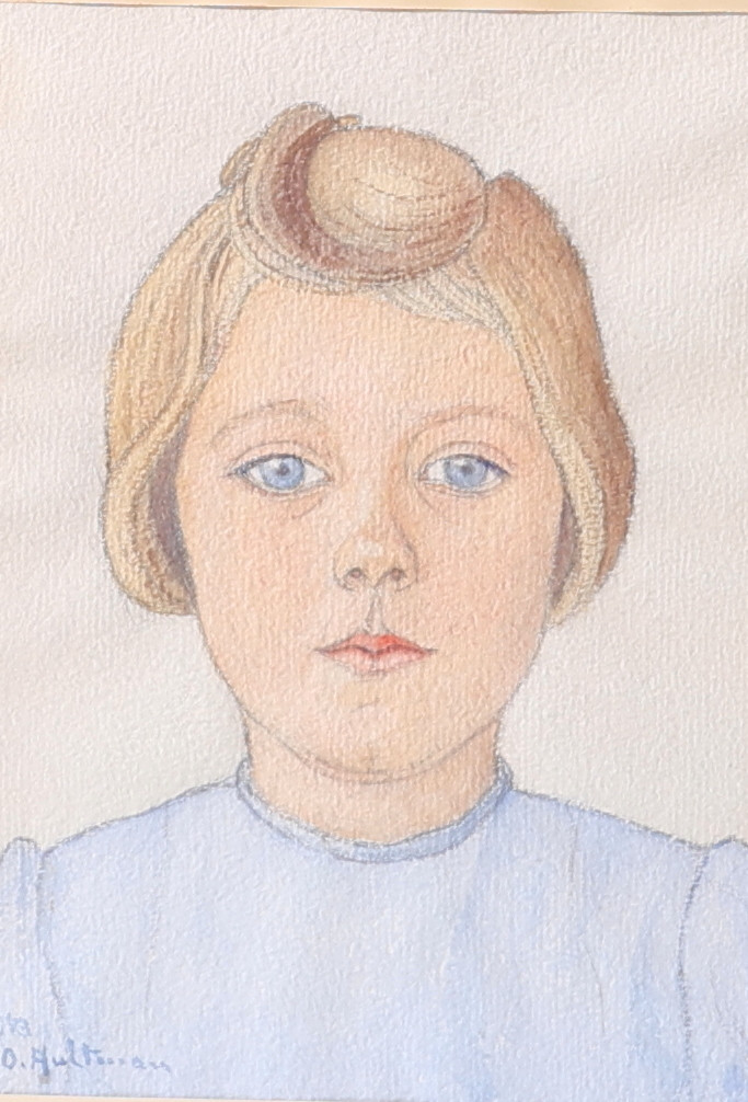 OLOF HULTMAN. Porträtt av flicka, akvarell, signerad och daterad 1943.