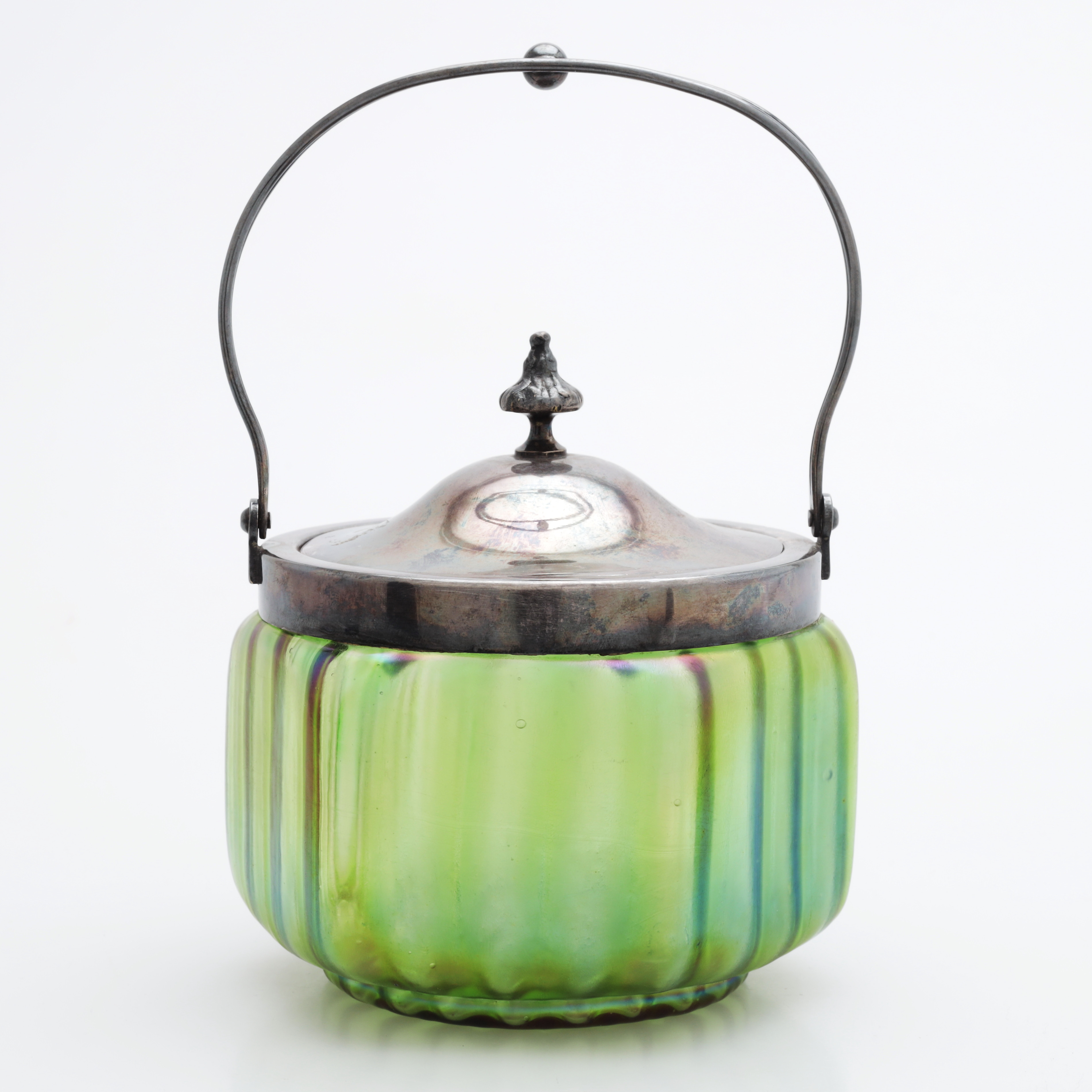 LOCKSKÅL MED HANDTAG, glas/metall, jugend, 1900-talets första hälft.