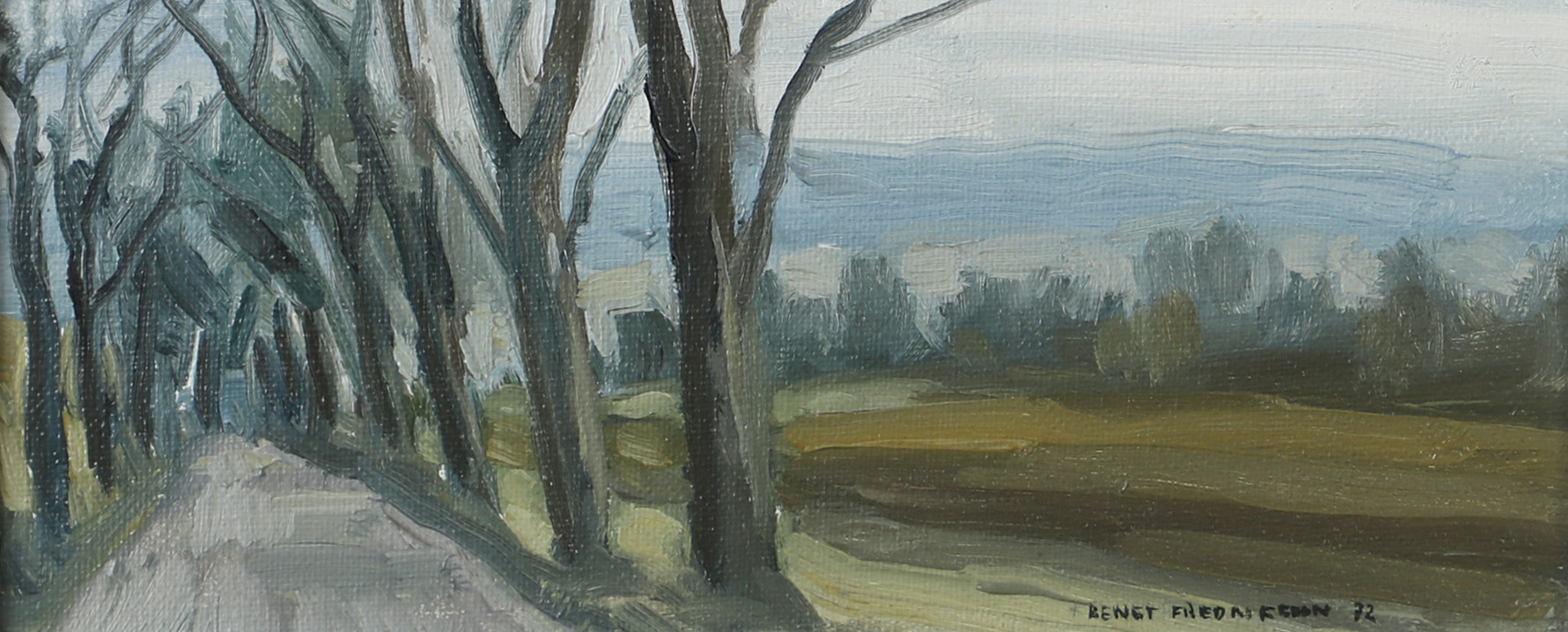 BENGT FREDRIKSSON. Landskap med allé, olja på pannå, signerad -72.