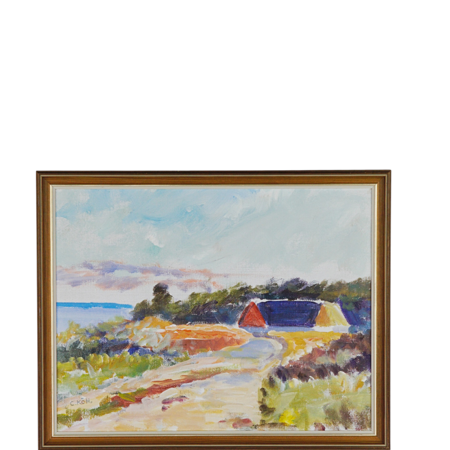 CARL KÖHLER. Olja på duk, strandnära hus i skogsdunge, signerad.