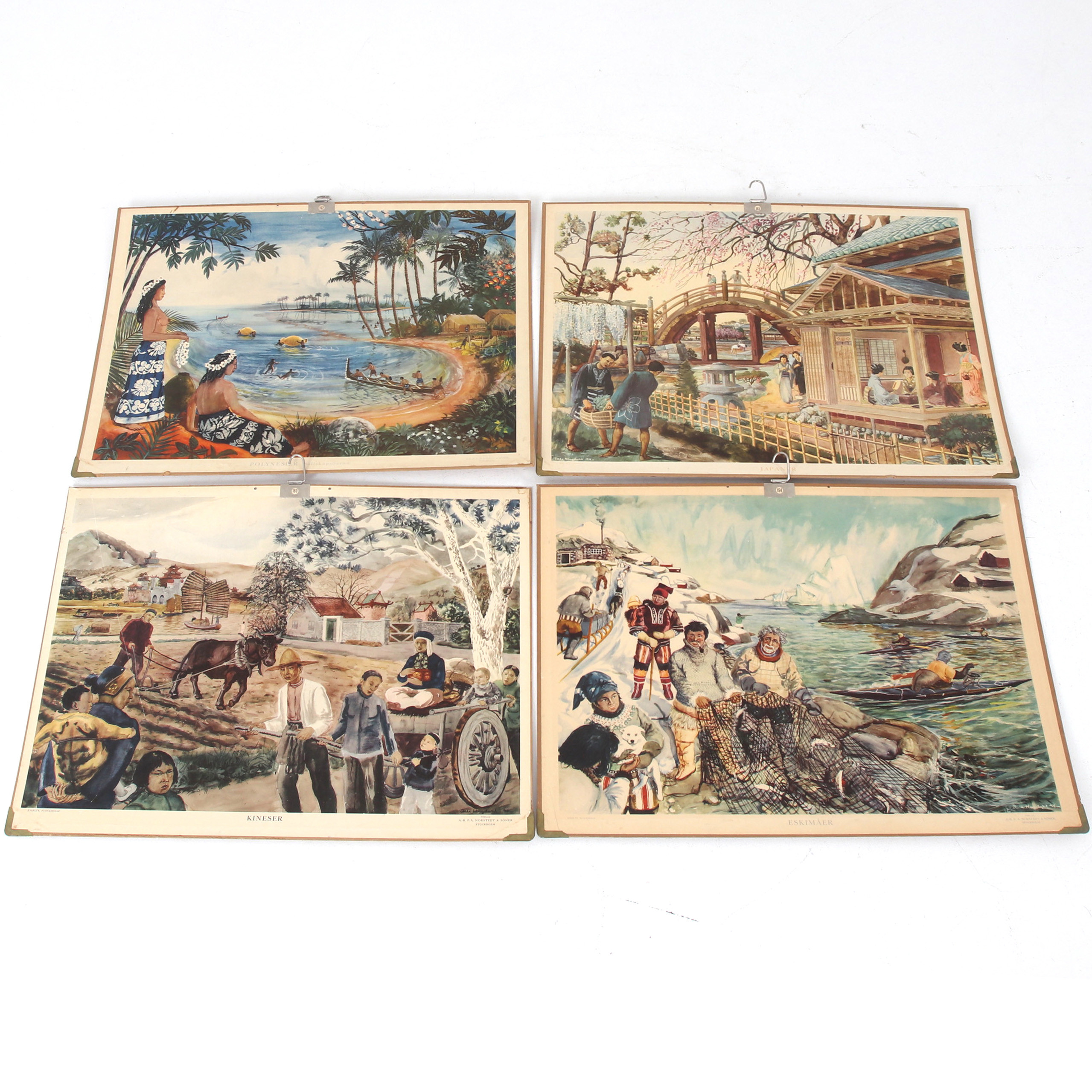 SKOLPLANSCHER, 4 st, Kulturbilder från världen, Esselte, P.A Norstedt & Söner, Stockholm.