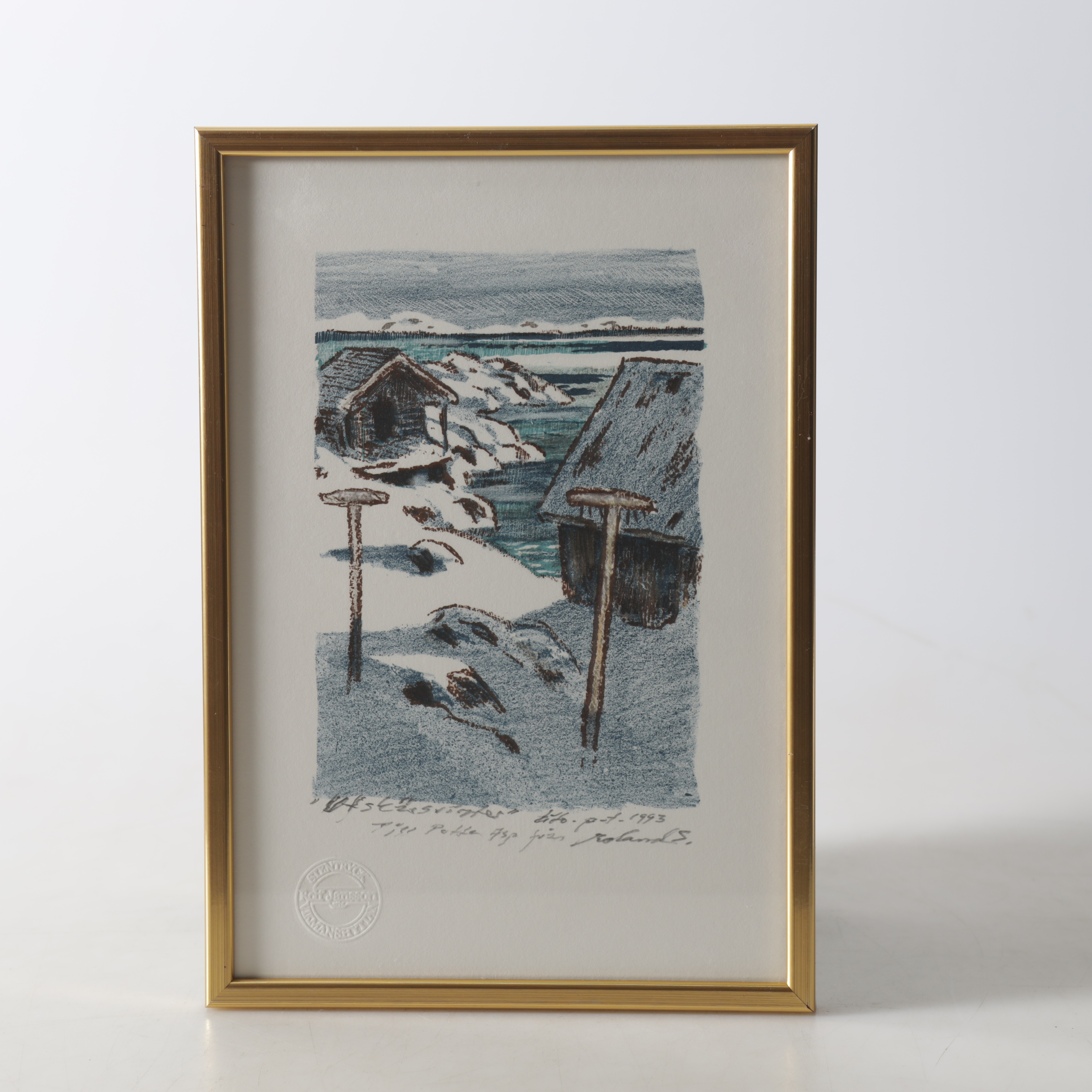 ROLAND SVENSSON. Färglitografi, "Utskärsvinter", provtryck, signerad.