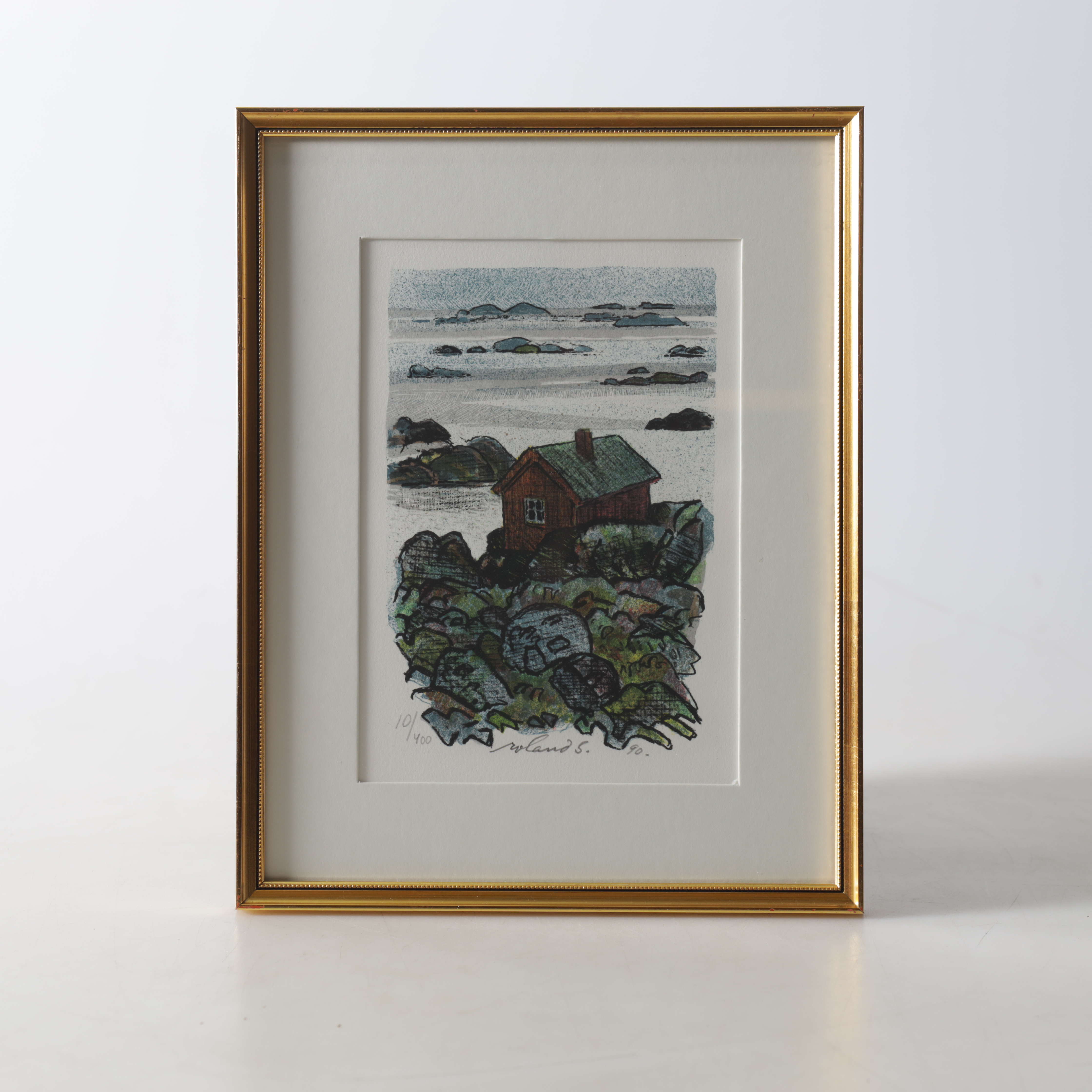 ROLAND SVENSSON. Färglitografi, skärgårdsmotiv, 10/400, signerad samt daterad -90.