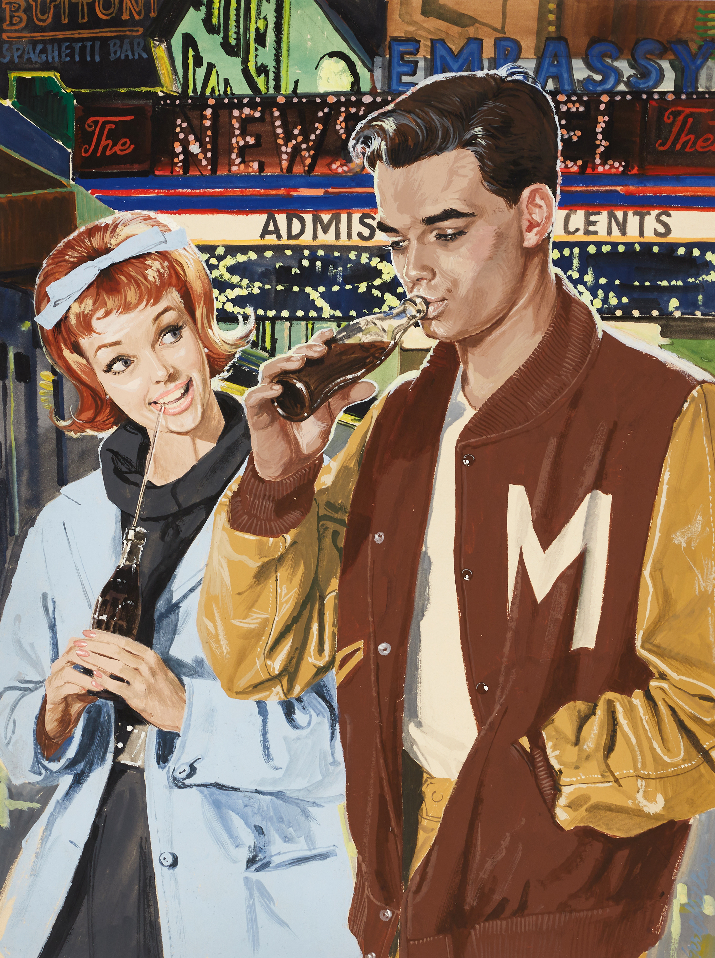 GERD MILLER (Stockholm, född Fridén 1925-1988 Stockholm Utanför biografen, signerad, gouache.