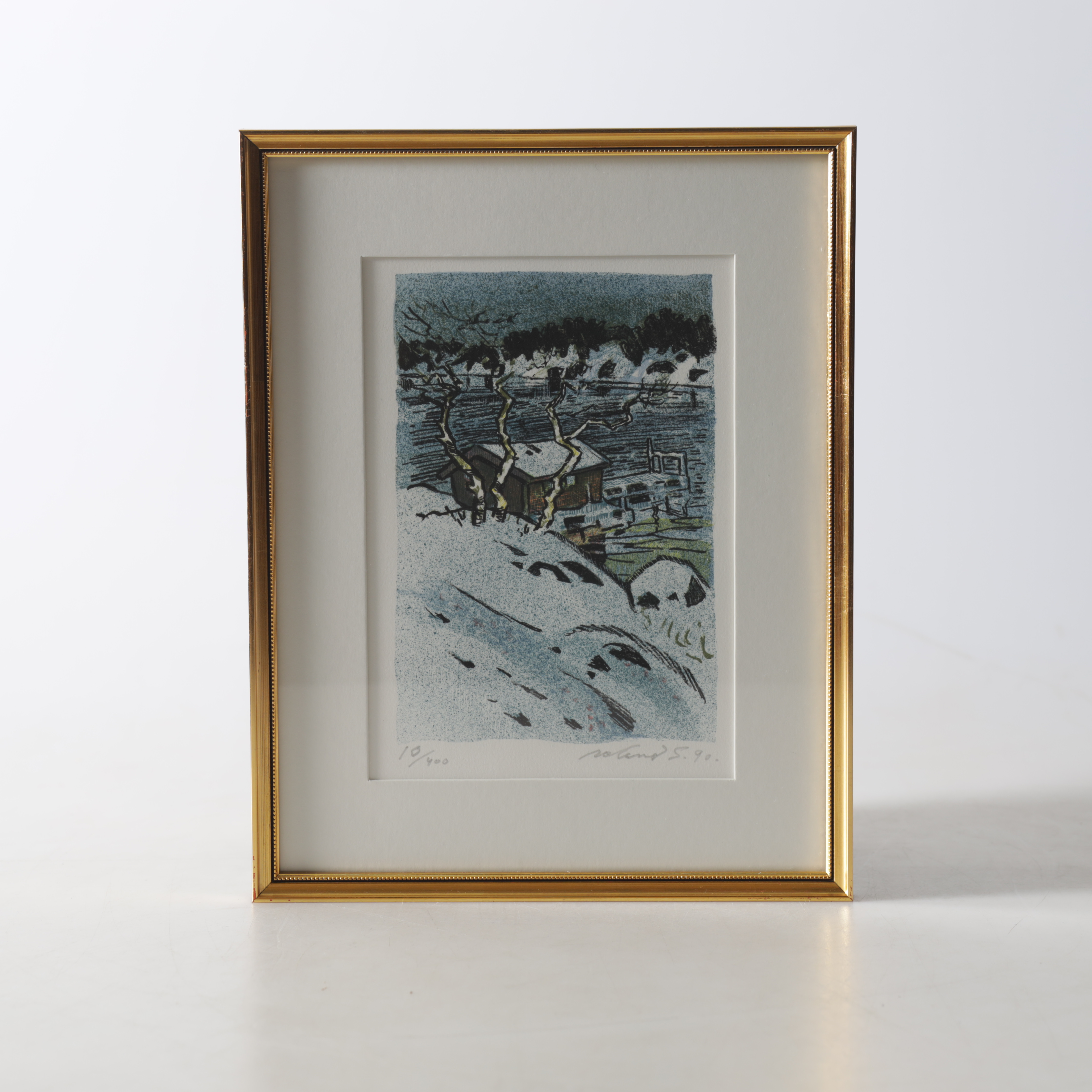 ROLAND SVENSSON. Färglitografi, nere vid bryggan, 10/400, signerad samt daterad -90.